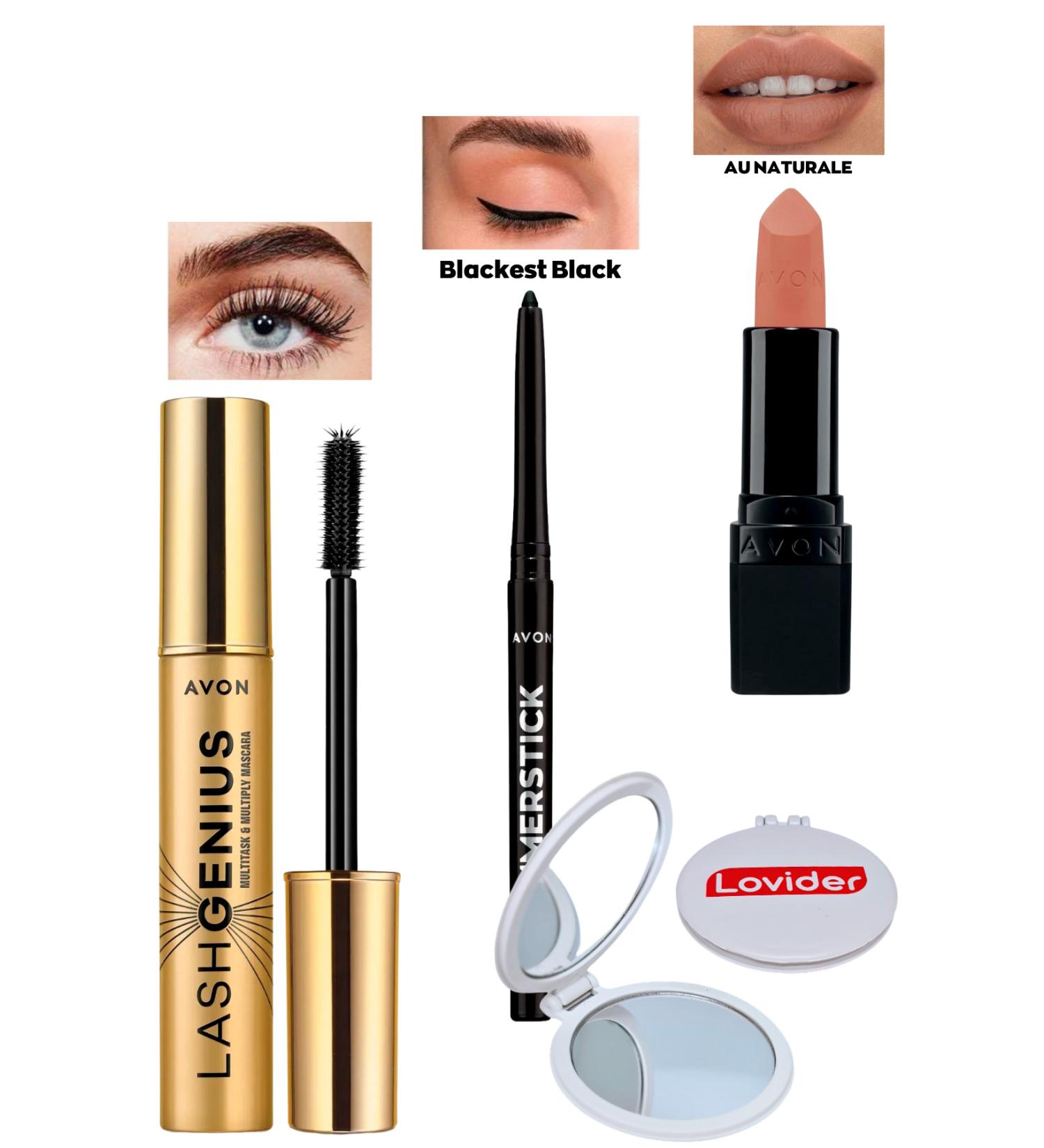 Avon Lash Genius Mascara + Black Eyeliner + Au Naturale Matte Lipstick - Buy Online on GoSupps.com