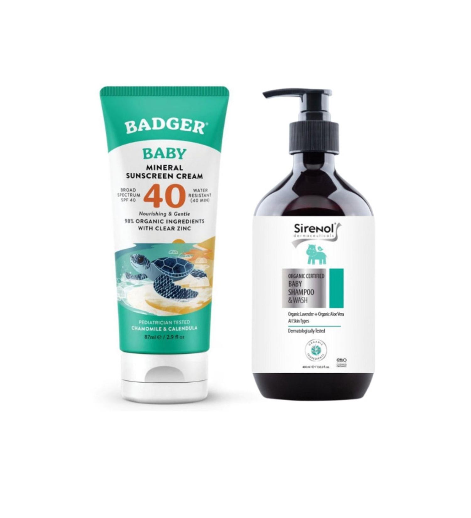 Sirenol Badger Baby Sunscreen Spf40 and Organic Baby Shampoo Set - Buy Online on GoSupps.com