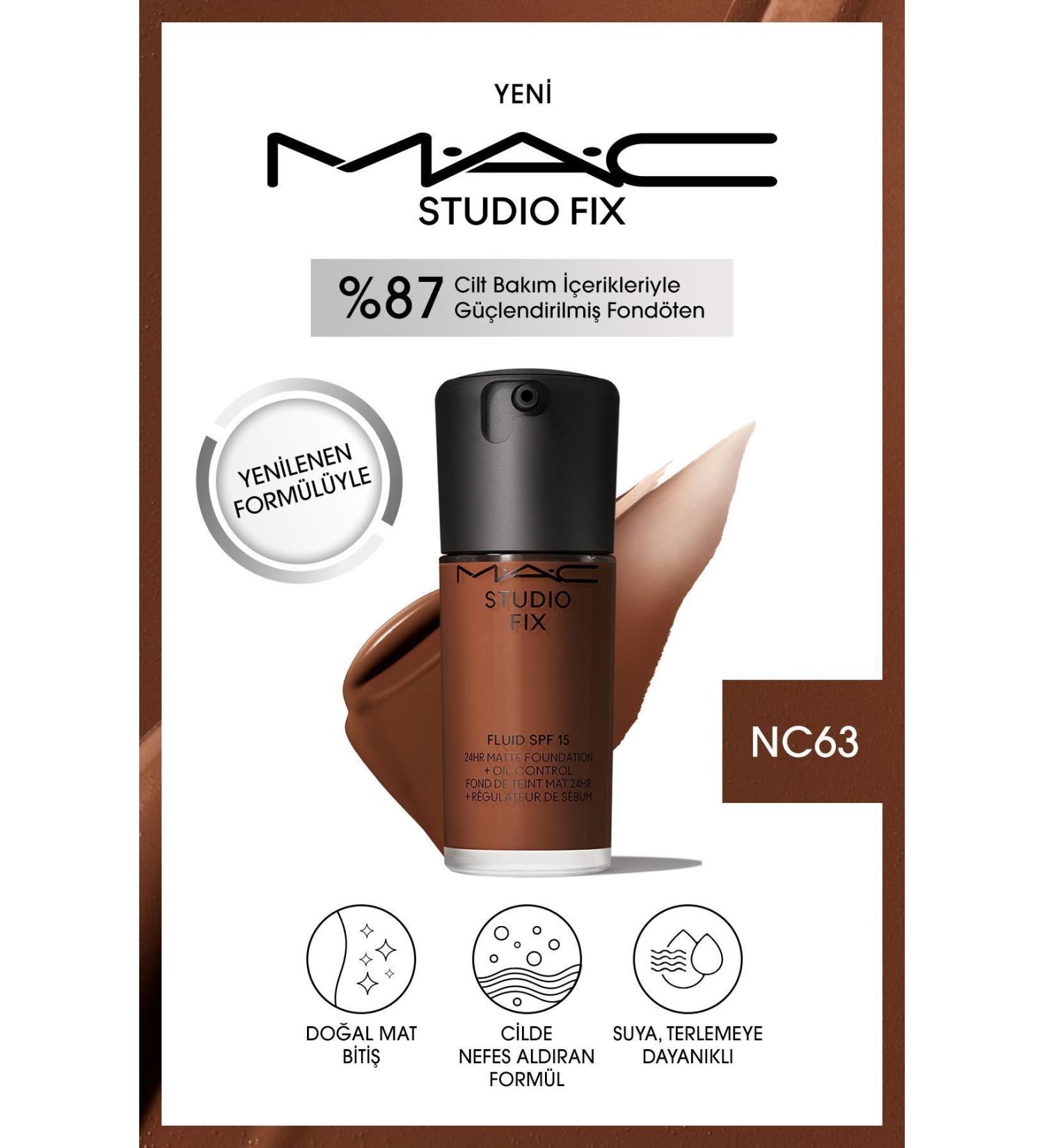 Mac NEW FORMULA NATURAL MATTE FINISH STUDIO FIX FLUID SPF 15 MATTE FOUNDATION-NC63 30 ML KEYON2915