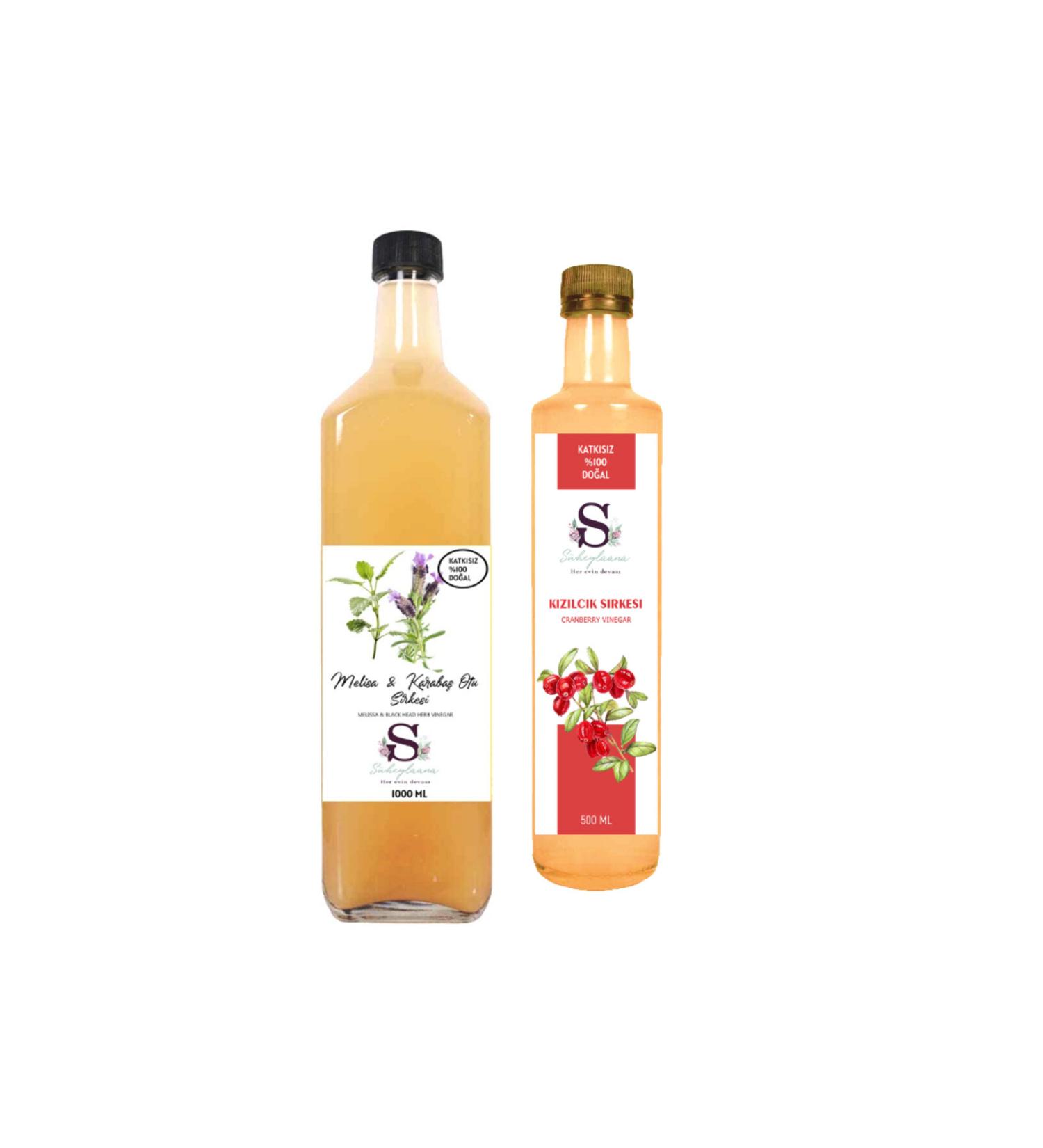 Suheylaana Natural Melissa & Black Pepper Vinegar 1000 ml and Cranberry Vinegar 500 ml