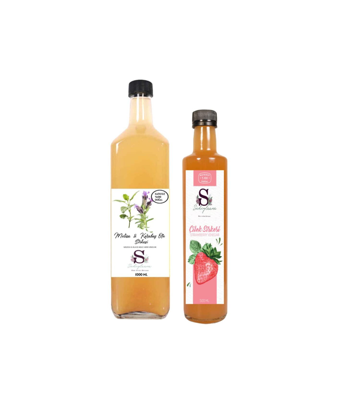 Suheylaana Natural Melissa & Black Pepper Vinegar 1000 ml and Strawberry Vinegar 500 ml