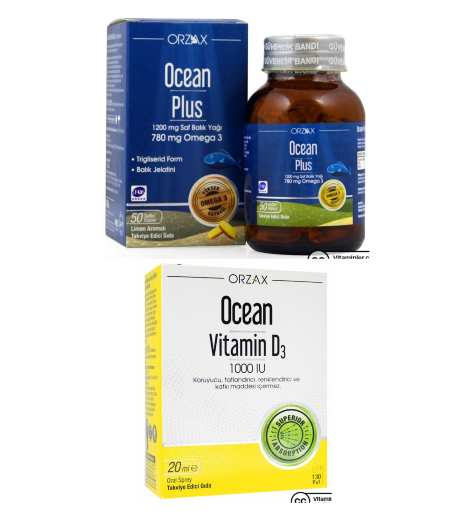 Ocean Ocean Plus Omega3 1200mg 50 Capsules and Ocean Vitamin D3 1000iu Spray 20ml