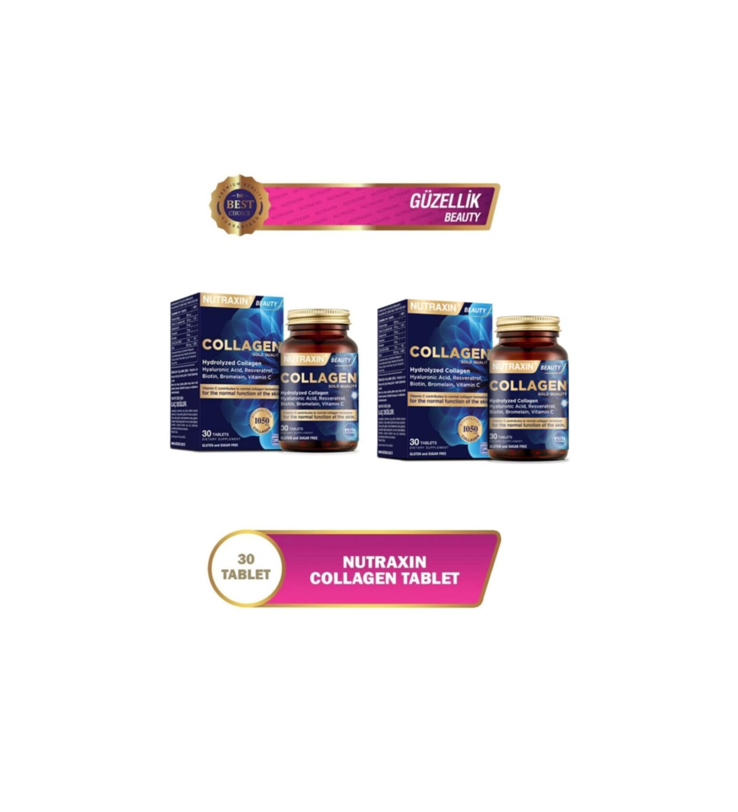 Nutraxin Hydrolyzed Collagen Supplement Containing Hyaluronic Acid Resveratrol Biotin and Zinc 30 Tablets X2 Pieces