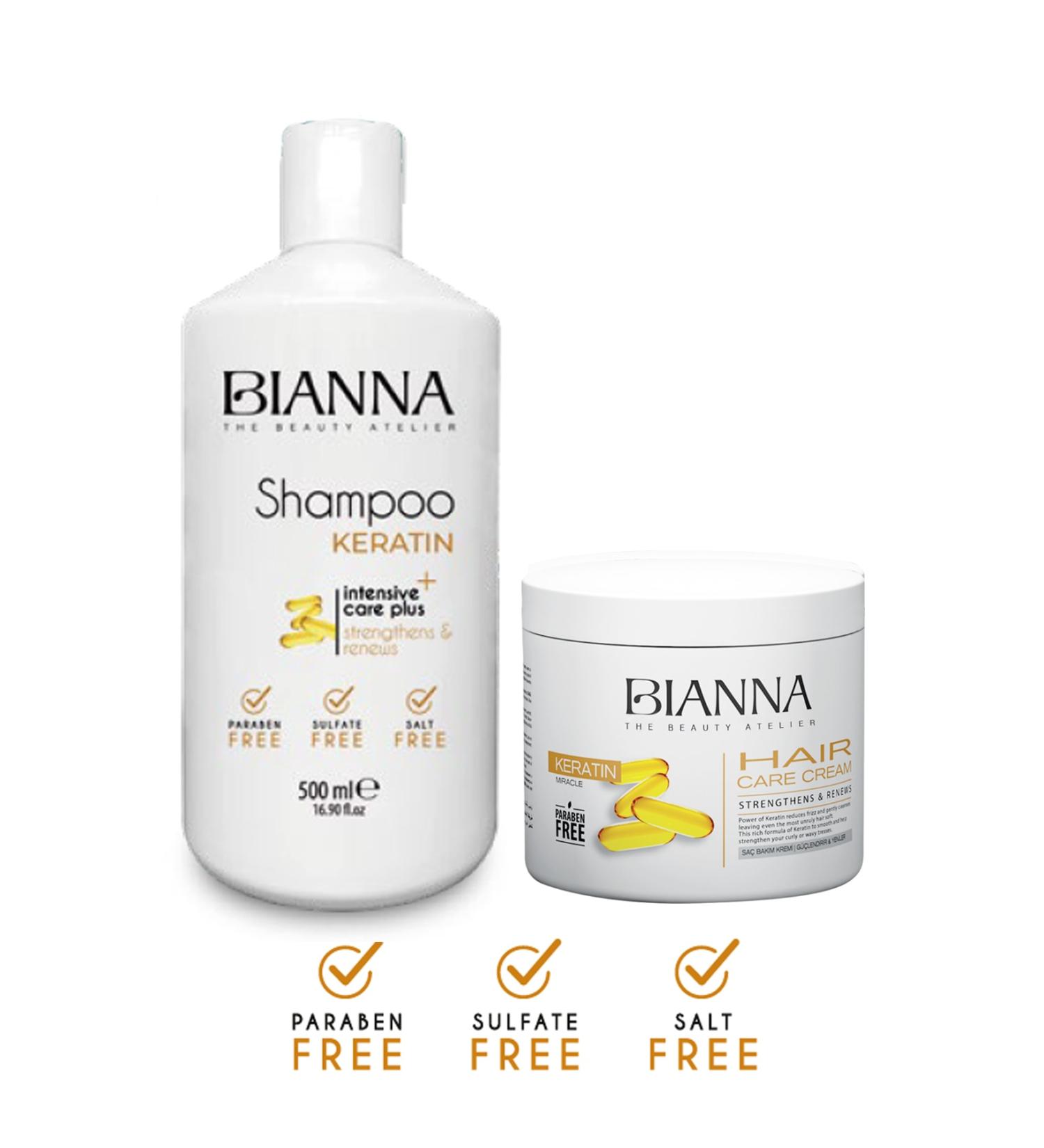 Bianna Salt-Free Shampoo 500 Ml Sulfate and Paraben Free + Hair Conditioner 500 Ml Keratin - Buy Online on GoSupps.com