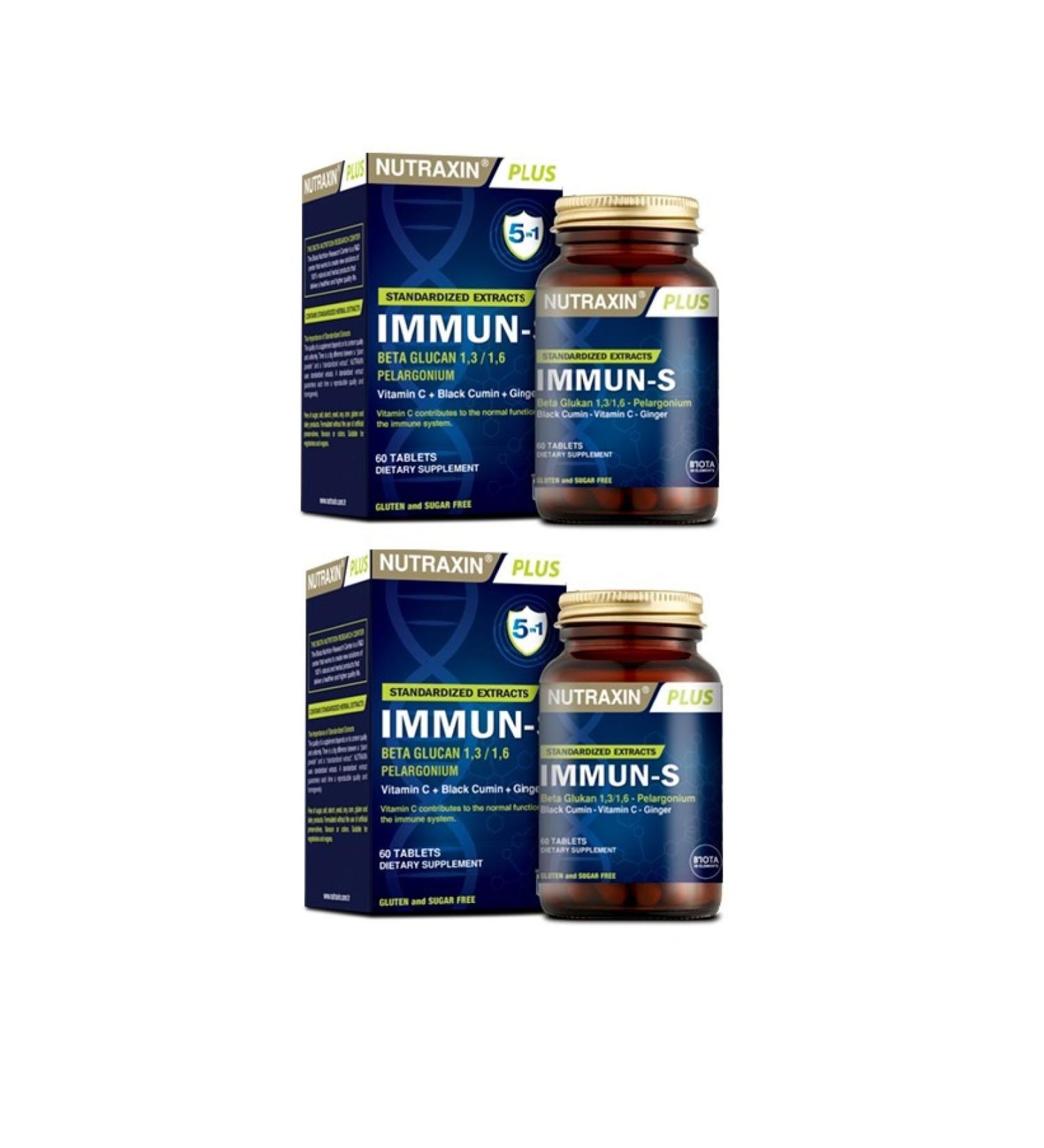 Nutraxin 1.3 - 1.6 Beta-glucan Containing Supplementary Food Immun-s 60 Tablets X2 Pieces