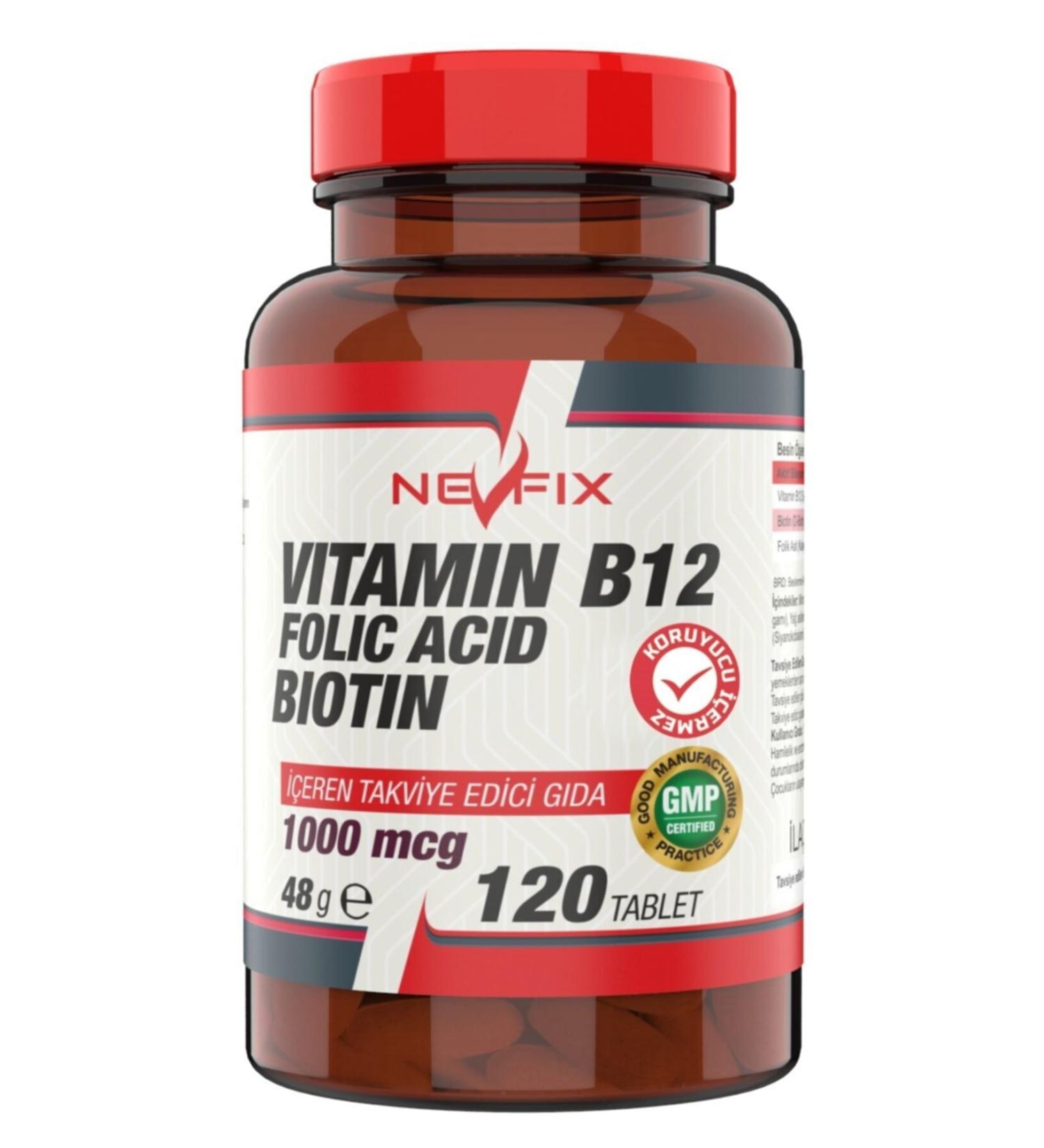 Nevfix Vitamin B12 1000 Mcg Folic Acid Biotin 120 Tablets