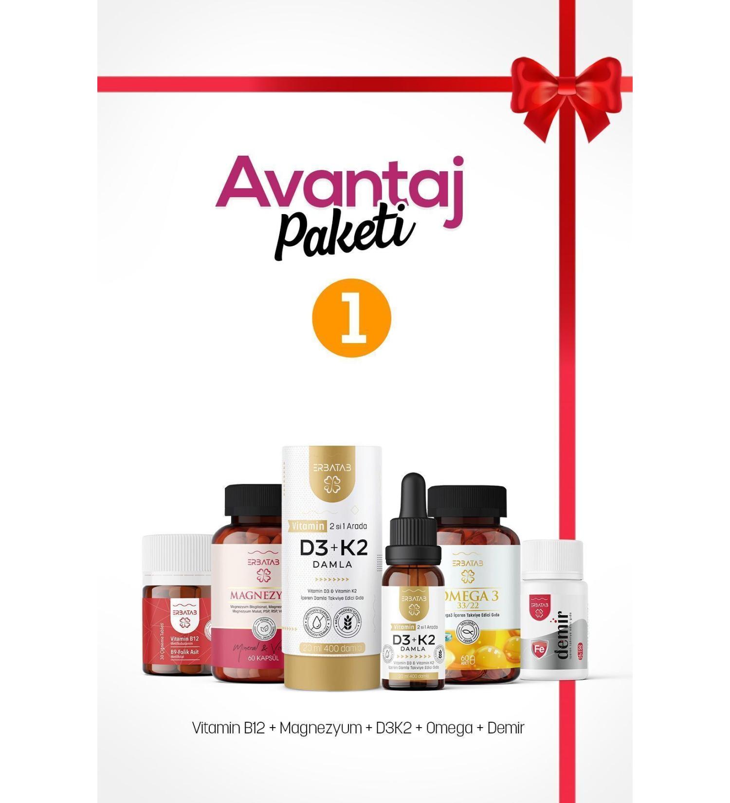 Erbatab Advantage Package 1 (MAGNESIUM D3K2 B12 - B9 OMEGA IRON) - Buy Online on GoSupps.com