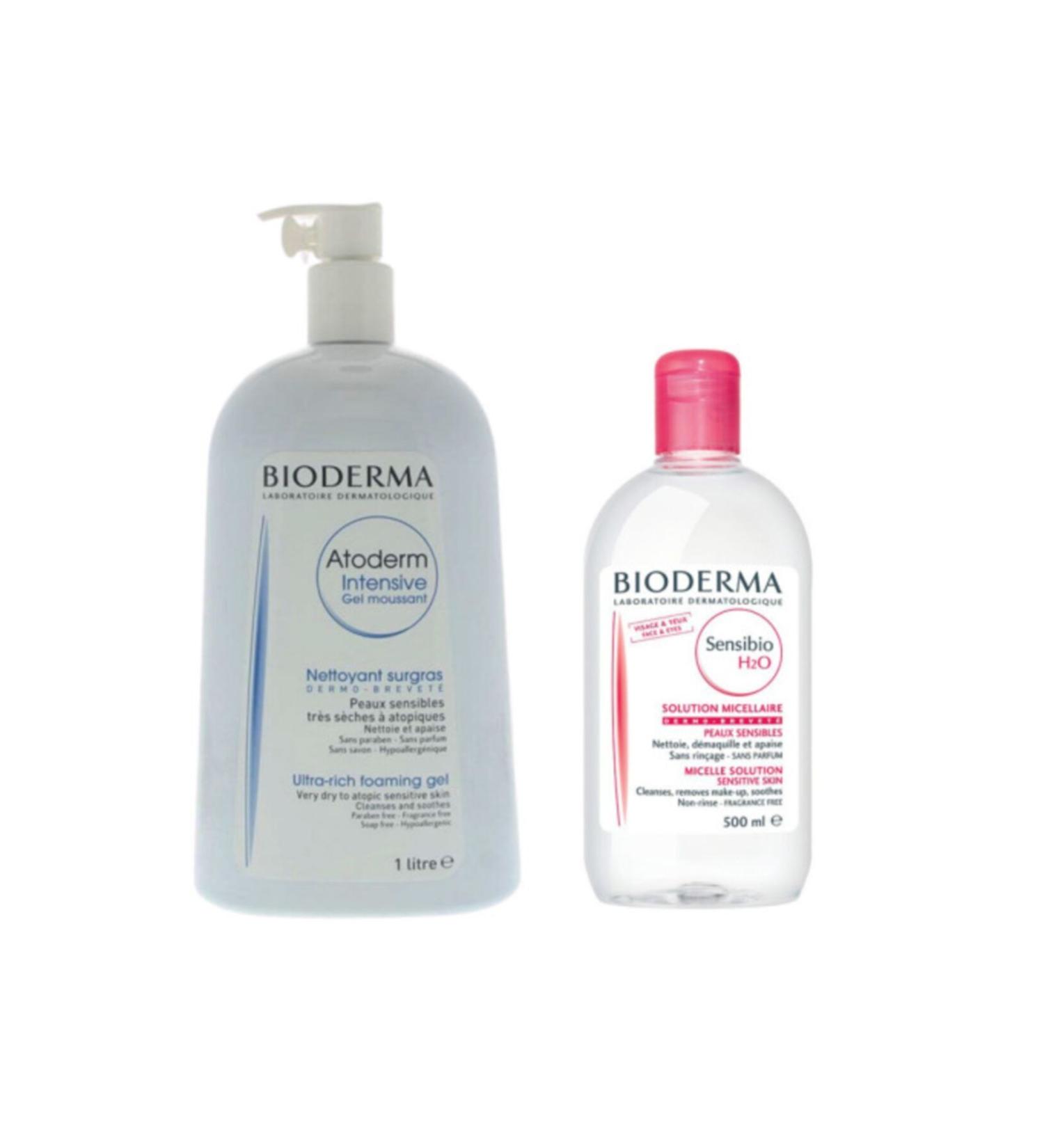 Bioderma Atoderm Intensive Foaming Gel 1 liter Sensibio H2o Face and Make-up Cleansing Water 500 ml