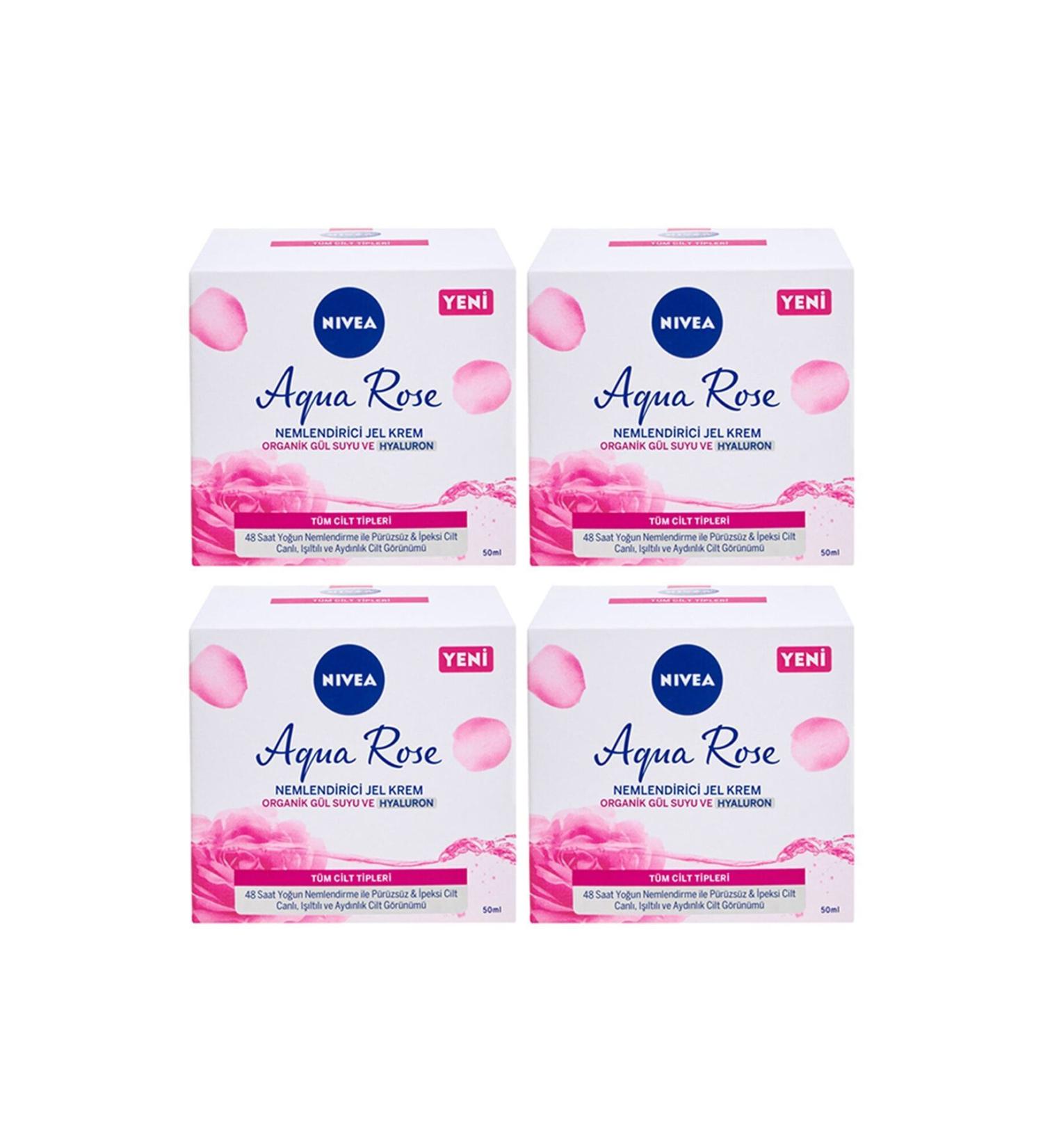 NIVEA Aqua Rose Organic Moisturizing Gel Cream with Rose Water 50 Ml X 4 Pieces