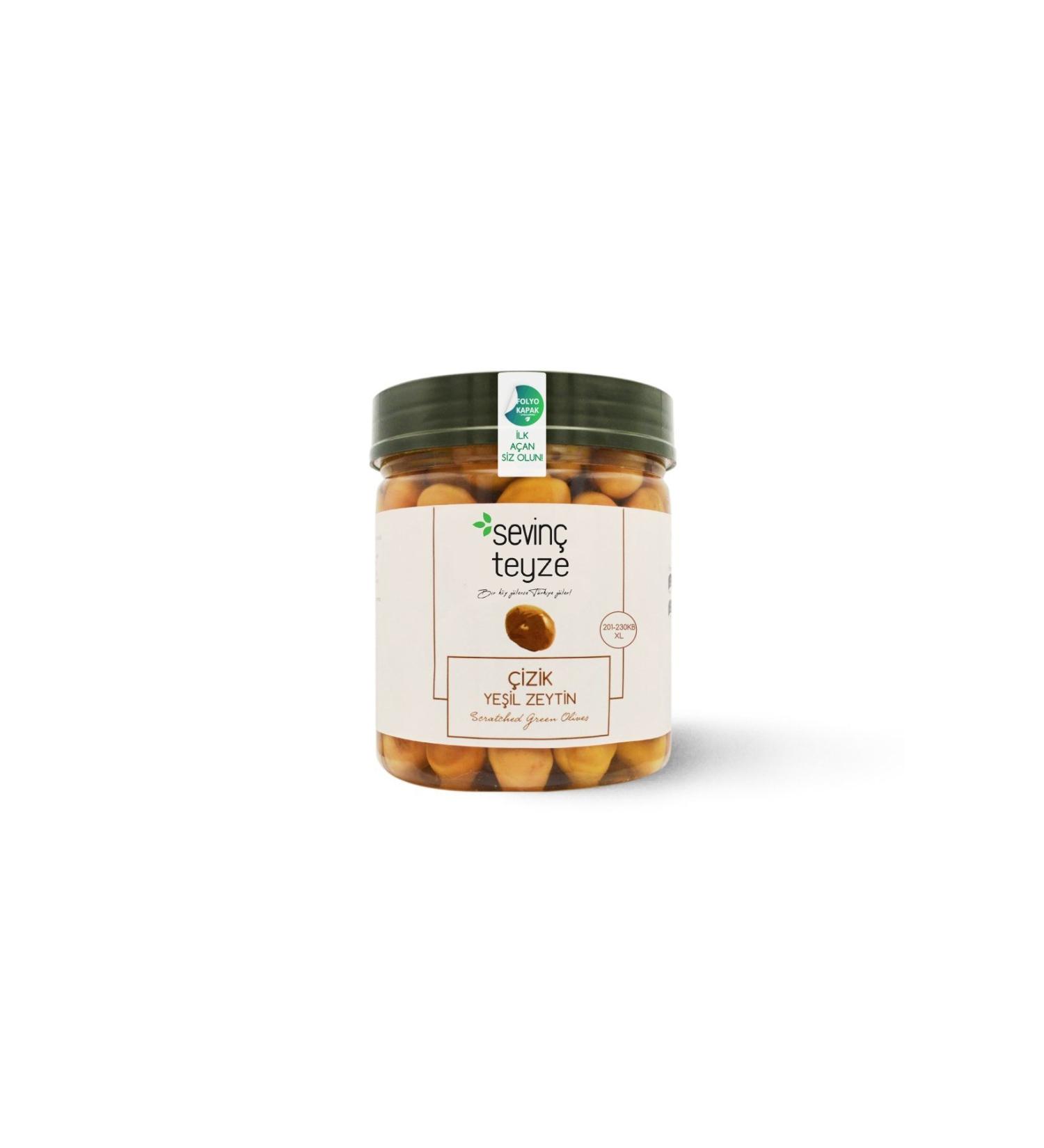 Organic Aunt Sevin Aunt Green Scratched Olives 500g