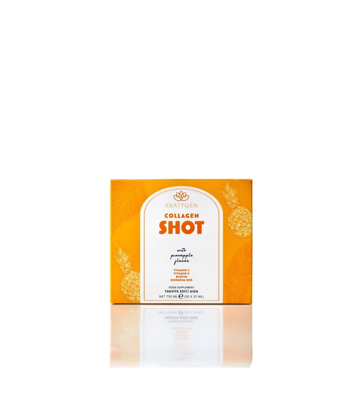 Kratygen Pineapple Flavored Collagen Shot 30x25ml Type 1 and Type 3 Hydrolyzed Liquid Collagen - Buy Online on GoSupps.com