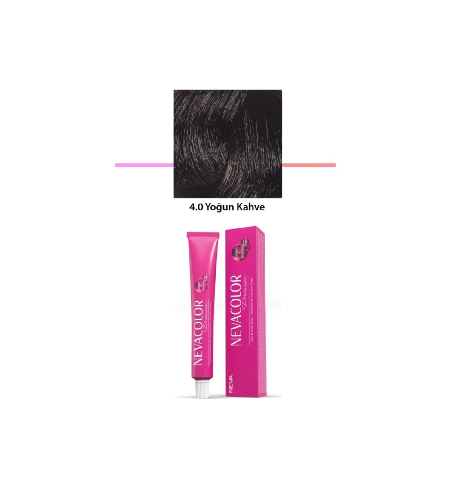 Nevacolor Premium Premium 4.0 Intense Brown - Permanent Cream Hair Dye 2 X 50 g Tube