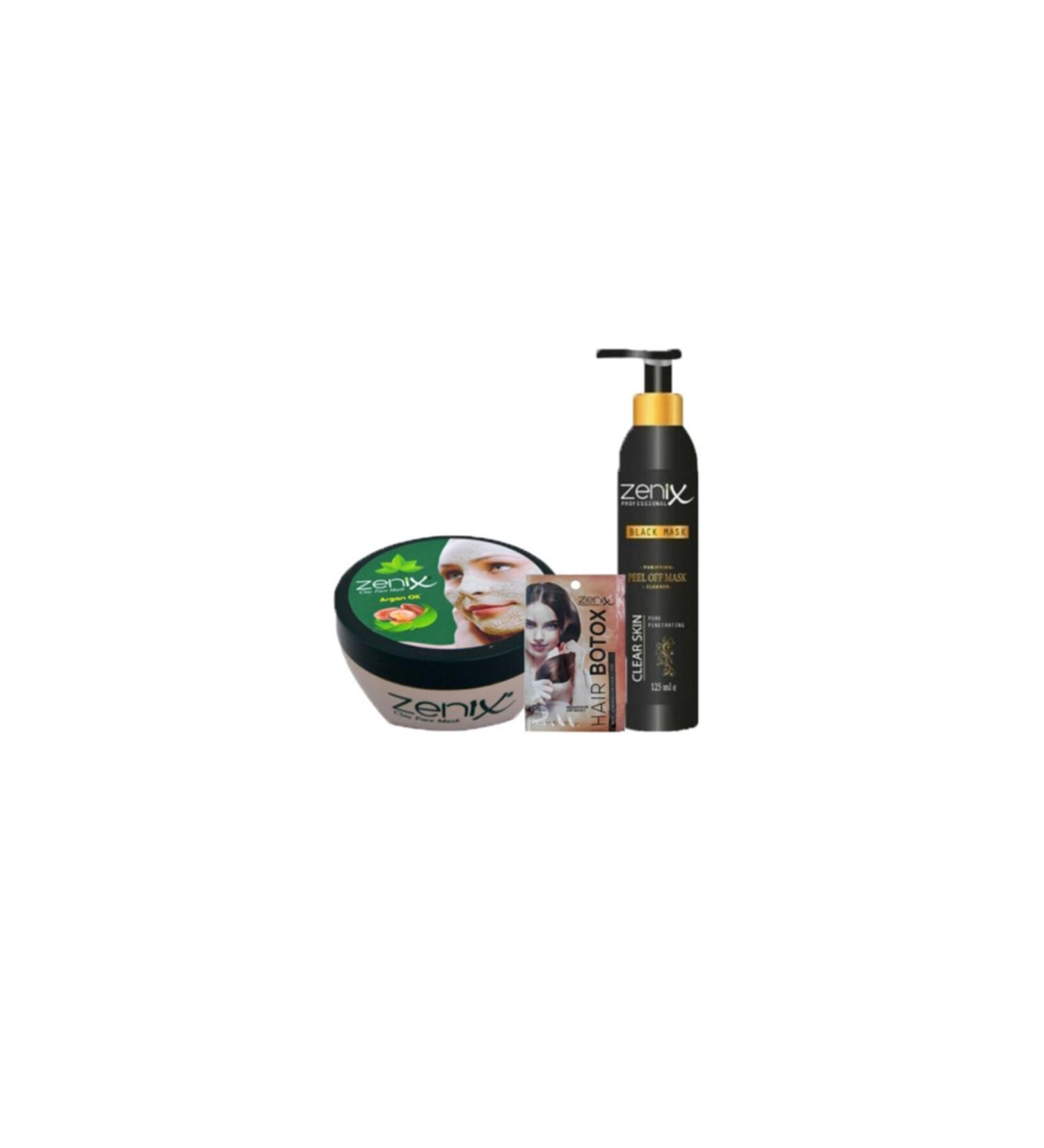 Zenix Argan Oil Essence Clay Face Mask 350 gr + Peelable Black Mask 130 ml + Hair Botox 35 ml