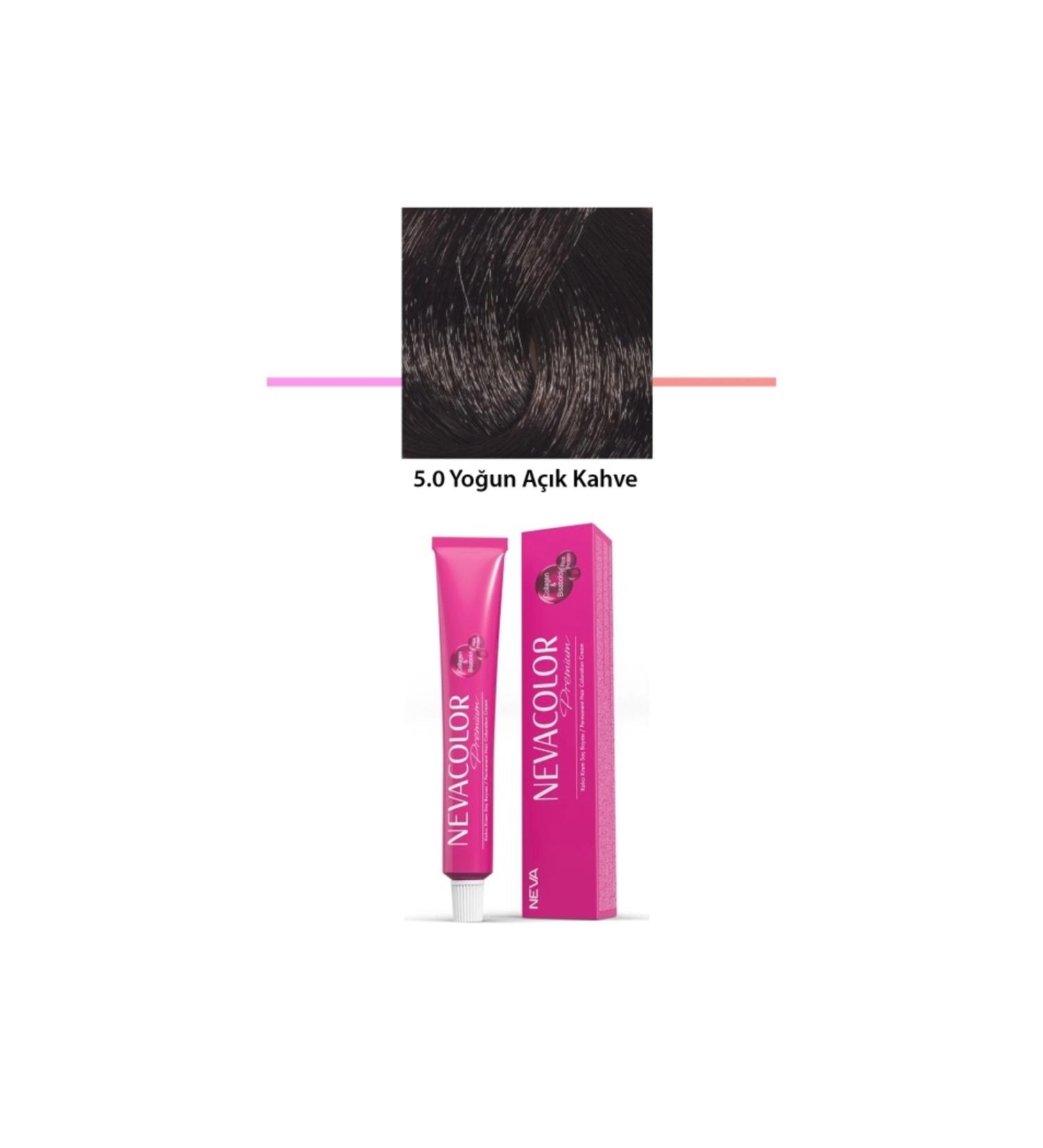 Nevacolor Premium Premium 5.0 Intense Light Brown - Permanent Cream Hair Dye 2 X 50 g Tube