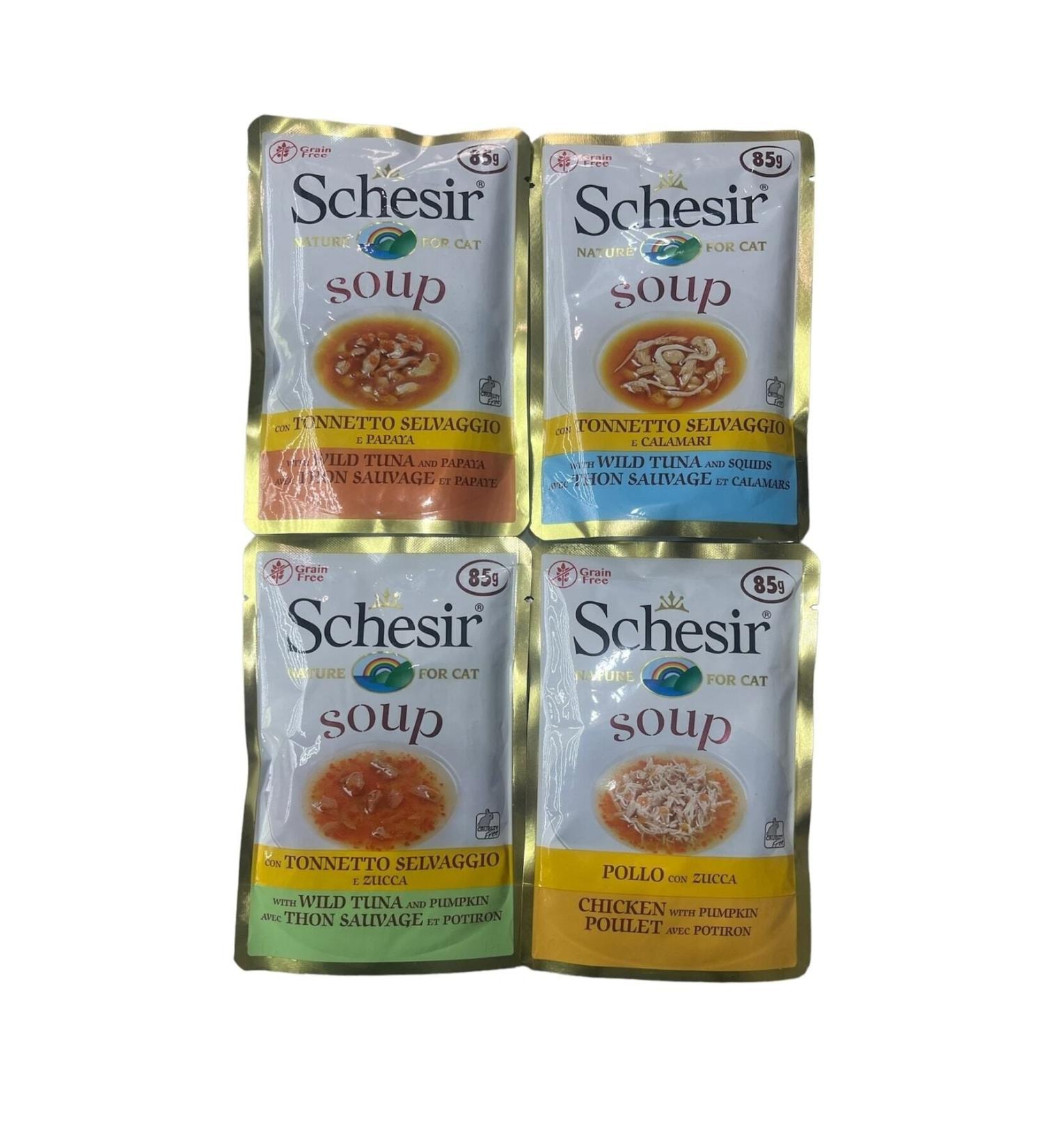Schesir Soup Cat Soup Mixed Package 4x85gr - Buy Online on GoSupps.com