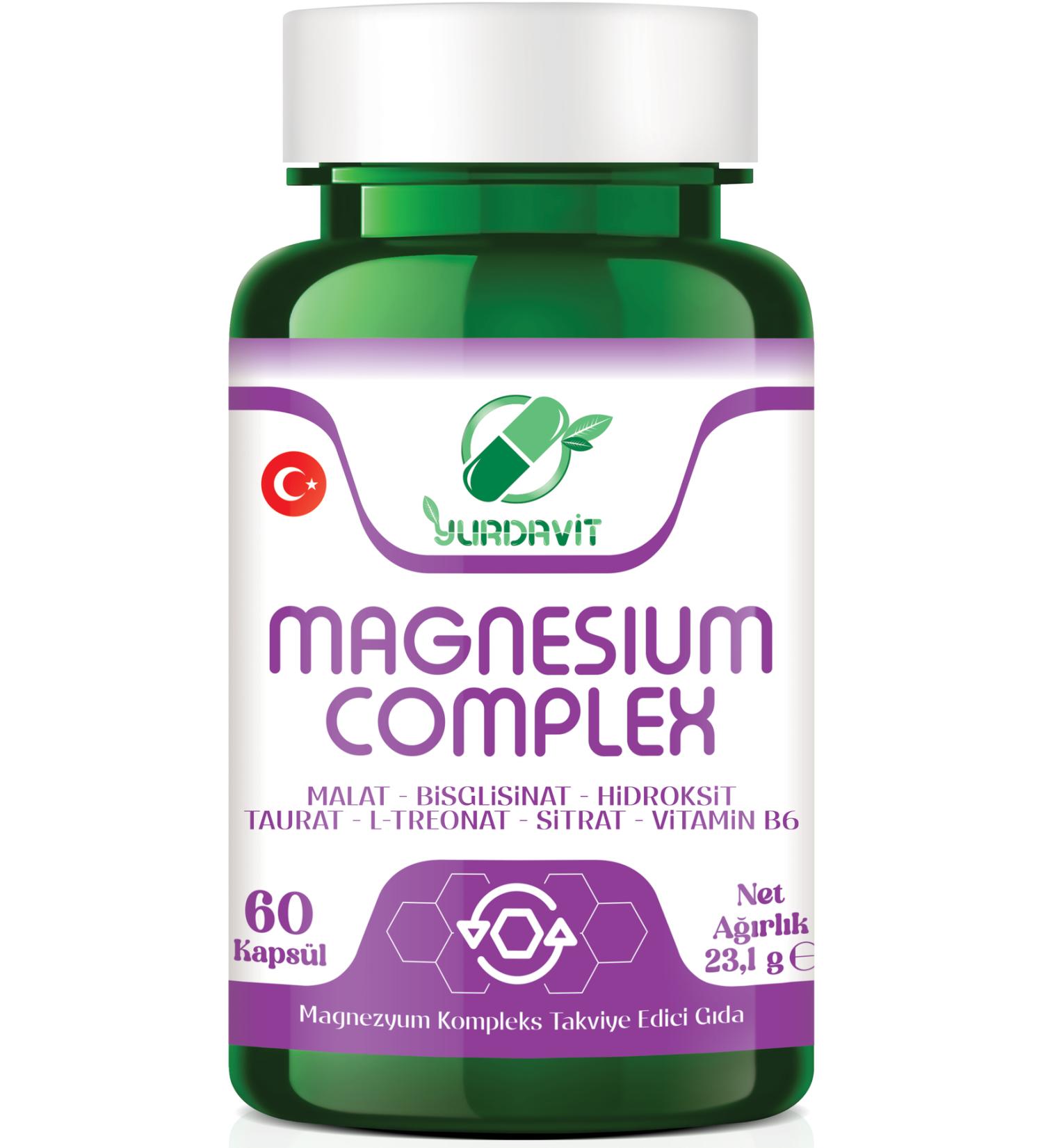 Yurdavit Magnesium Complex 60 Capsules Malate Bisglycinate Hydroxide Taurate L-Threonate Citrate Vitamin B6 - Buy Online on GoSupps.com