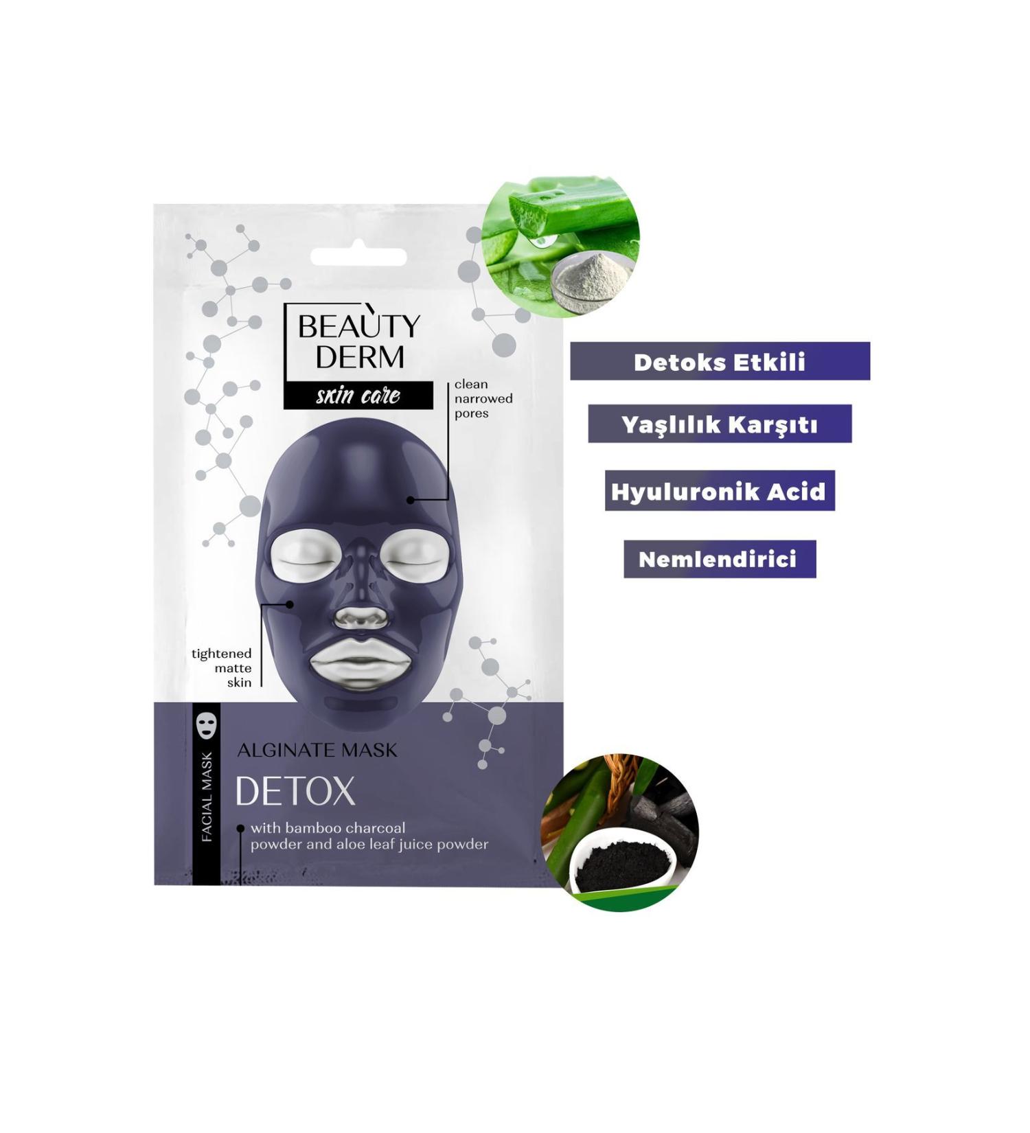 BEAUTY DERM Face Mask Alginate Mask Bamboo Charcoal and Aloe Vera Leaf Powder Detoxifying and Anti-Aging - Buy Online on GoSupps.com