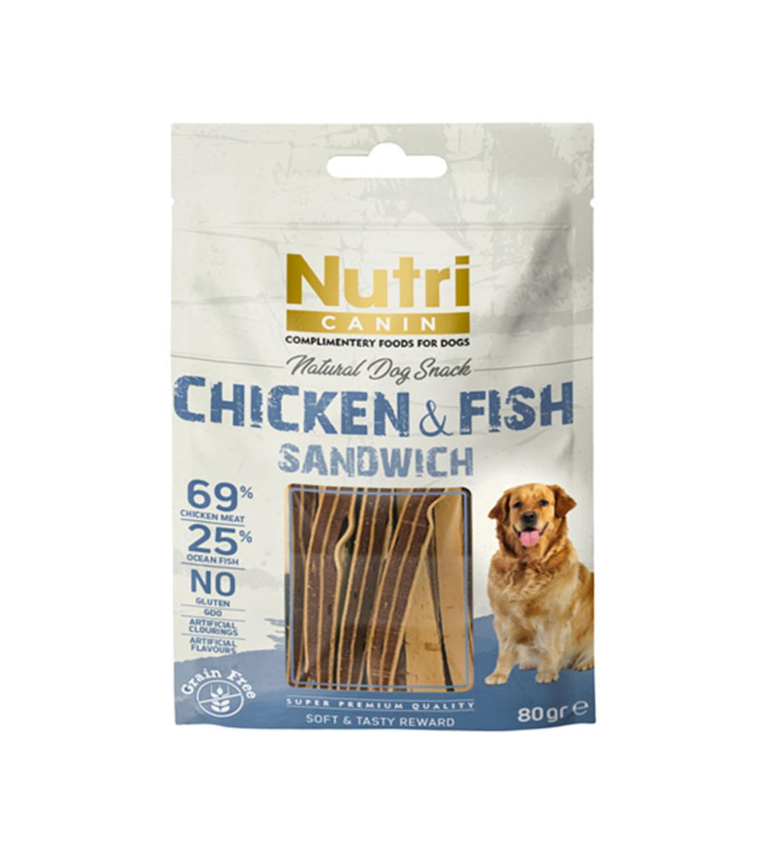 Nutri Canin Grain Free 80 gr Chicken Fish Meat Sandwich Dog Award 14 Pieces