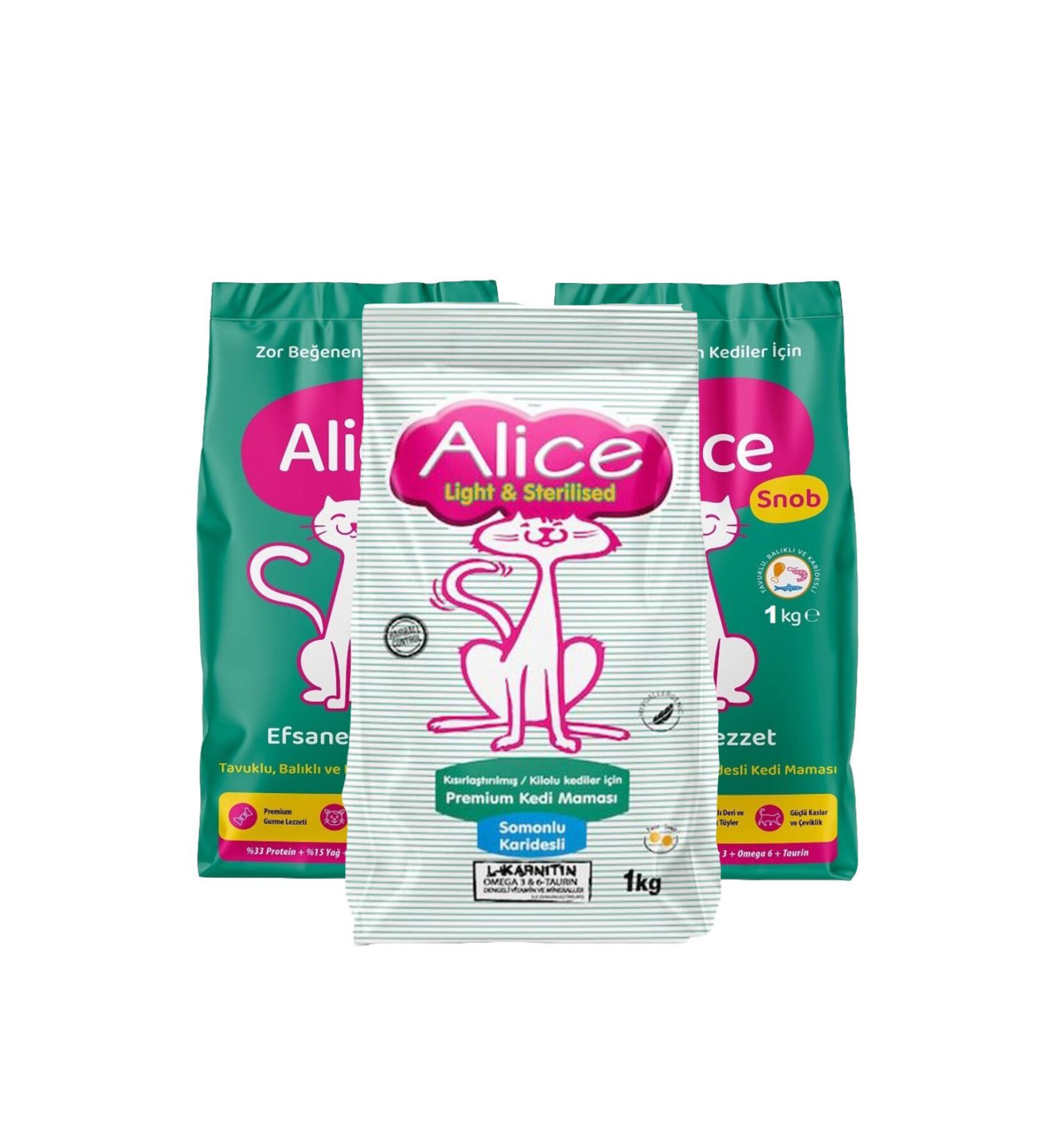 Alice Snob Adult Cat Food 2x1 kg and Sterilized Cat Food 1 kg