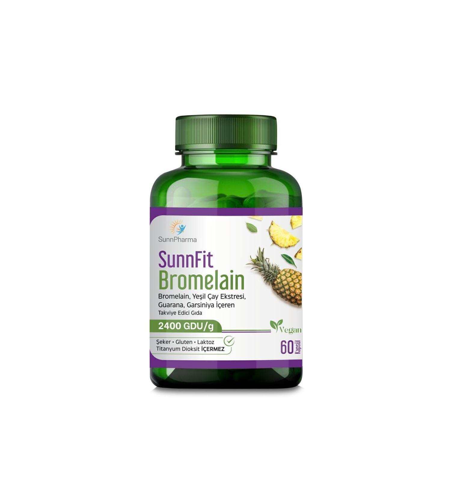 SunnPharma Sunnfit Bromelain Bromelain Green Tea Extract Guarana Garcinia Chromium Containing Supplementary Food