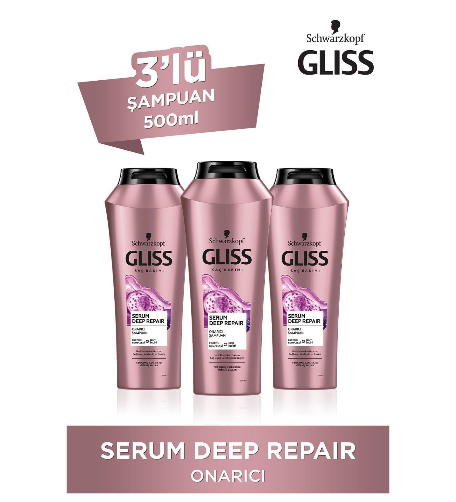 Gliss Serum Deep Repair Repairing Shampoo - With Protein Complex and Indian Fig 500 ml X 3 Pcs - Buy Online on GoSupps.com