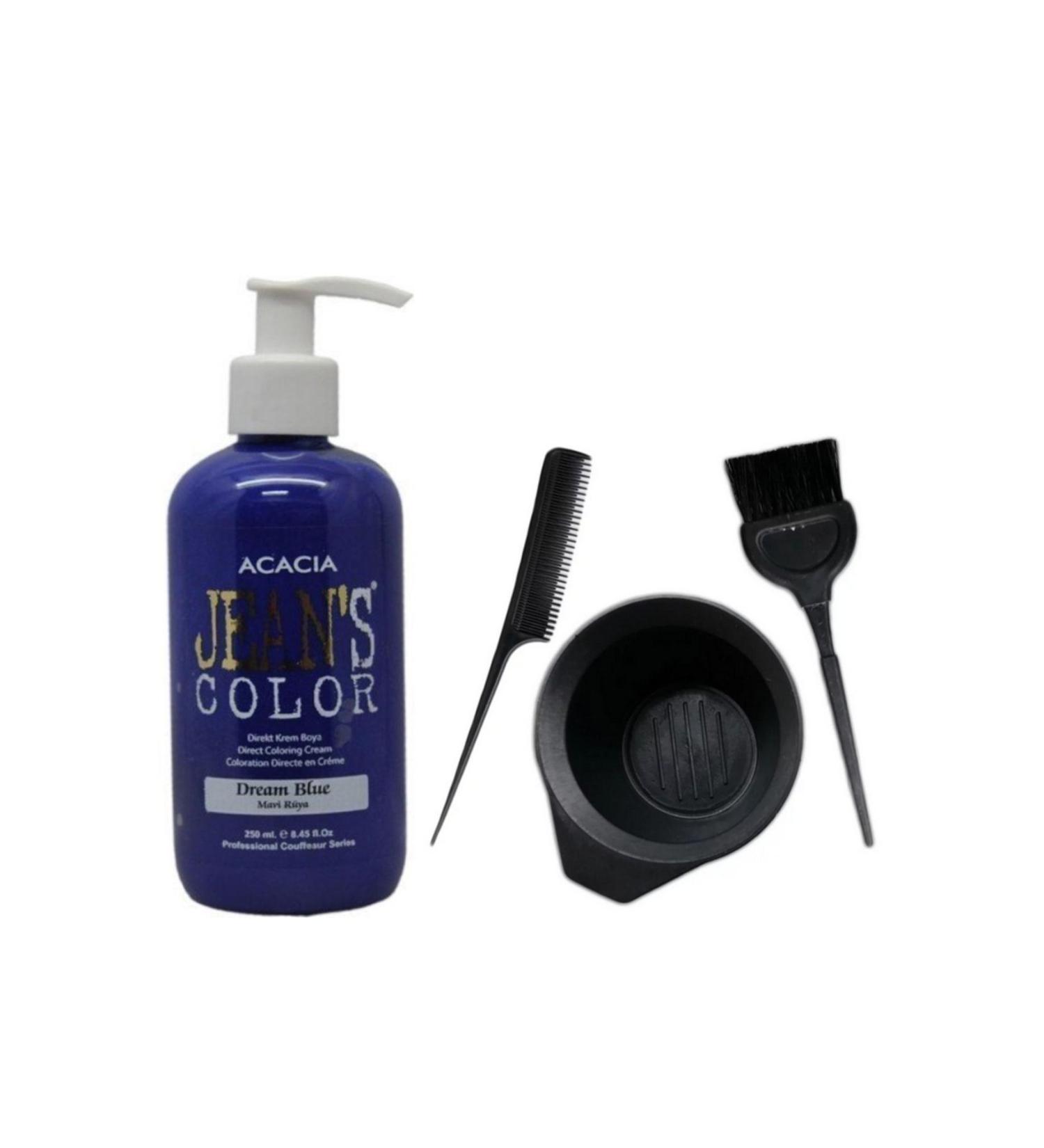 Acacia Jeans Color Hair Dye Blue Dream 250ml And Hair Dye Container Set