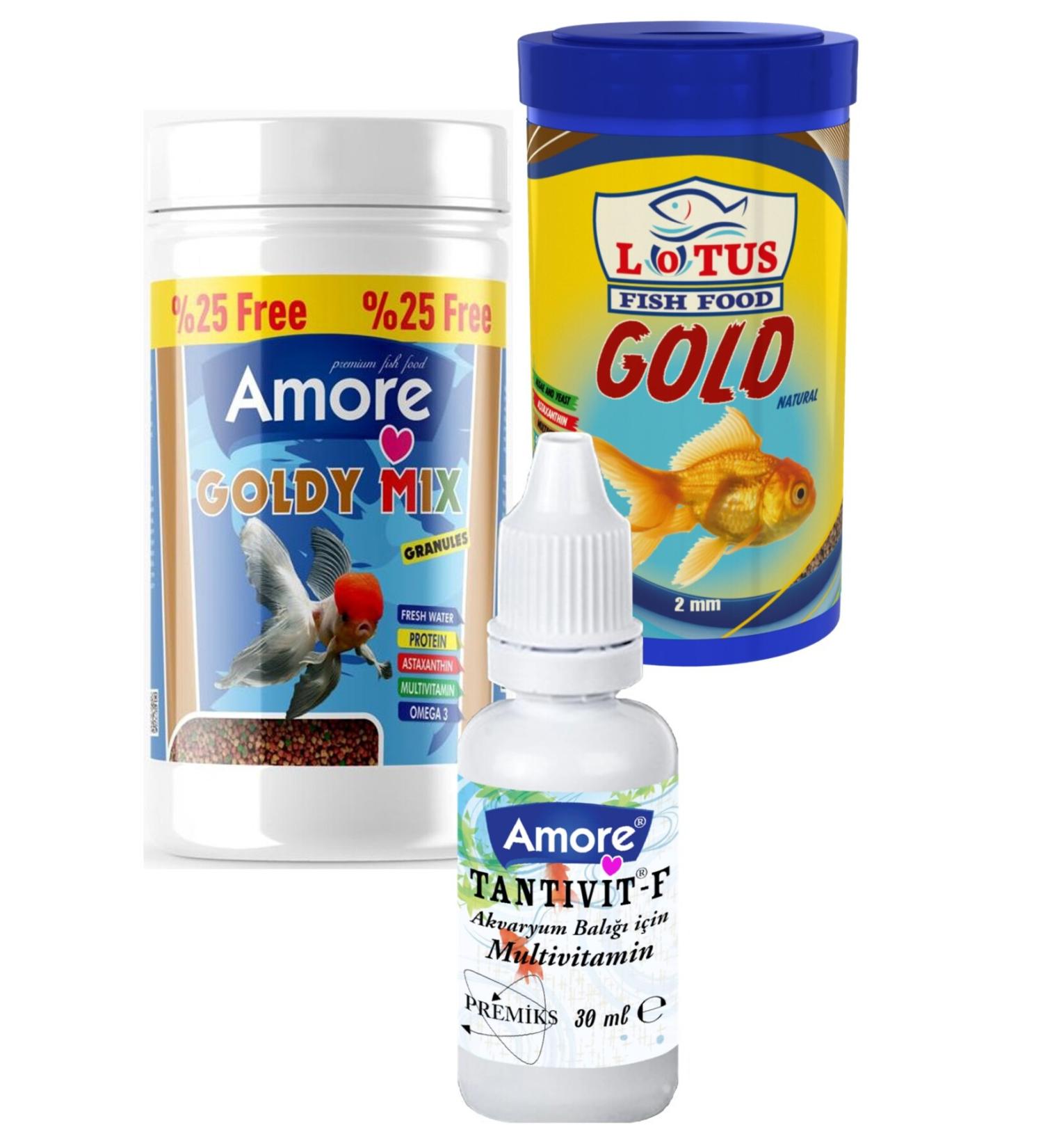 AMORE Goldy Mix Granules and Gold Naturel 125ml + 100ml Japanese Fish Food and Vitamin