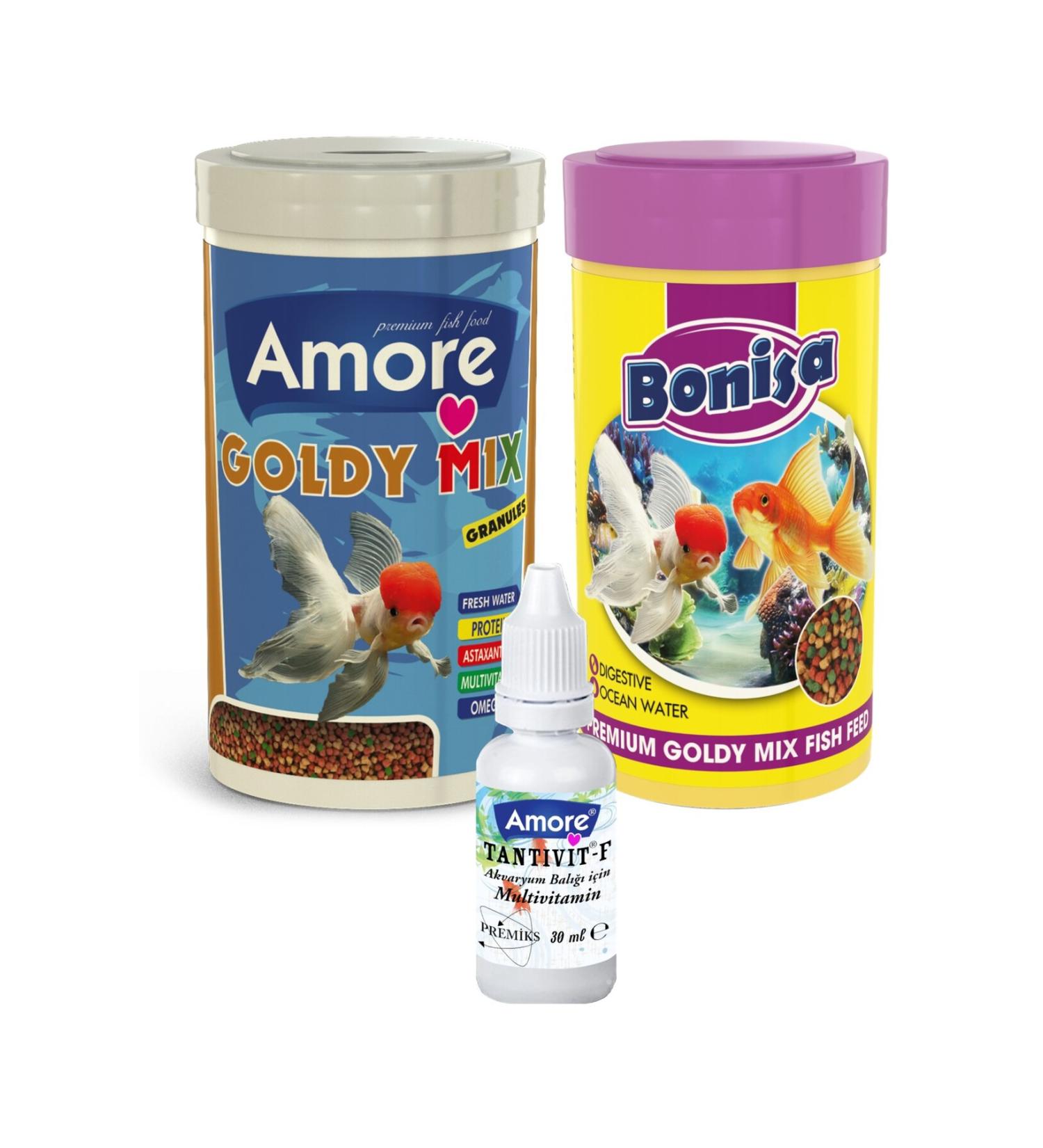 AMORE Goldfish Food and Vitamin Set Gold Mix 2 Pieces 250 Ml Bonisa
