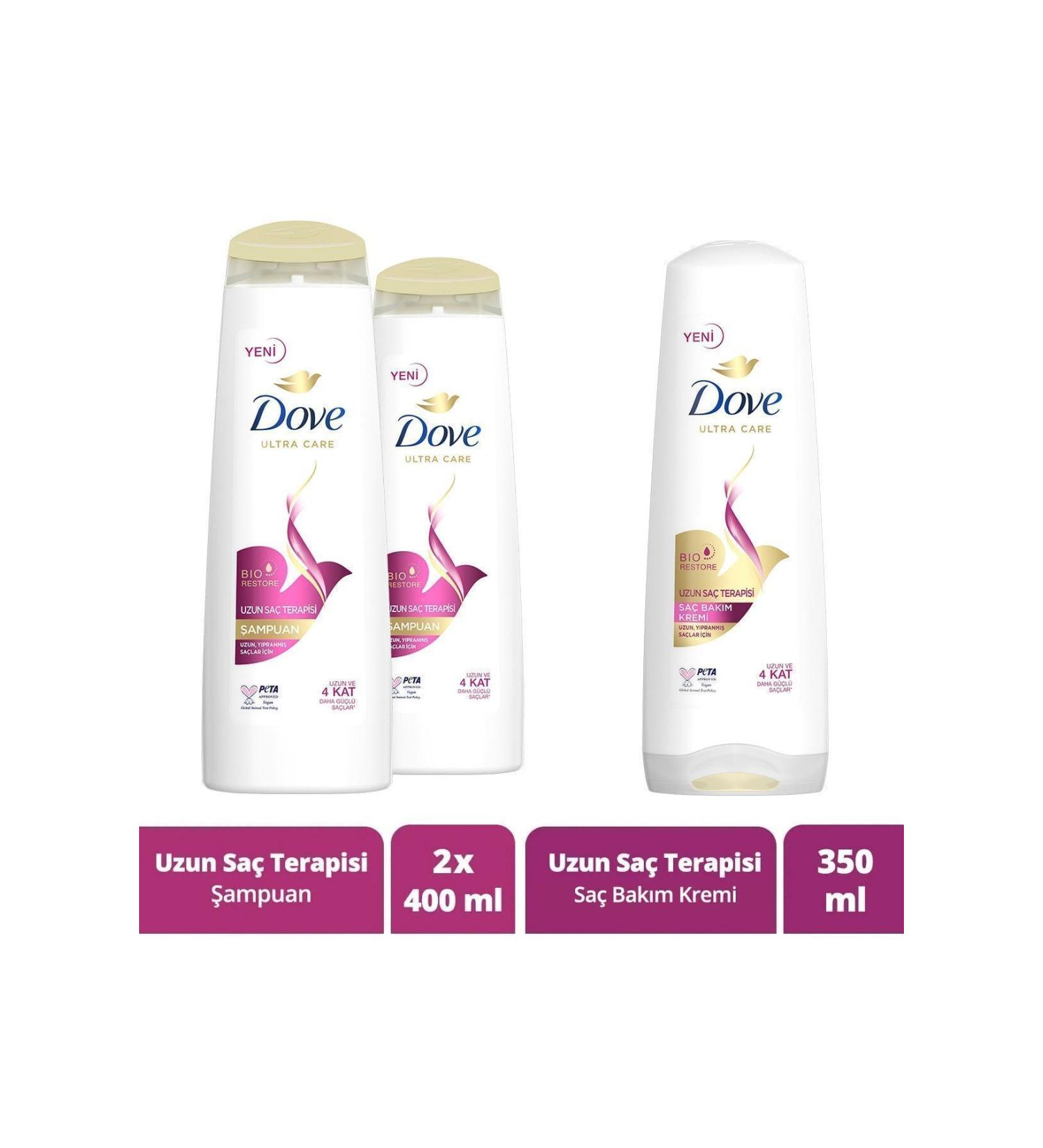 Dove Ultra Care Hair Care Shampoo Long Hair Therapy 400 ml X2 Hair Care Conditioner 350 ml - Buy Online on GoSupps.com