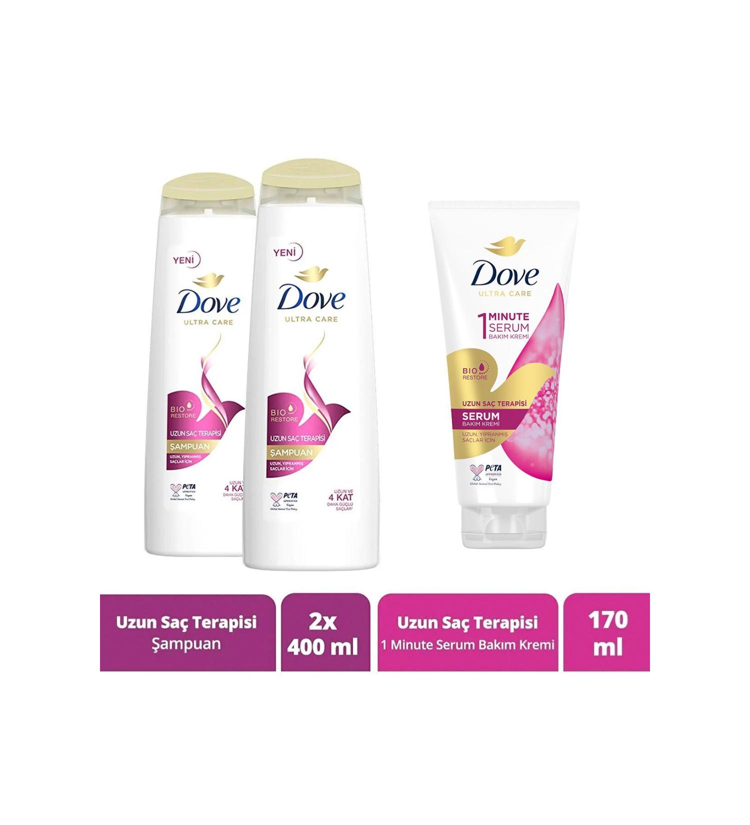 Dove Ultra Care Hair Care Shampoo Long Hair Therapy 400 ml X2 1 Minute Serum Care Conditioner 170 ml - Buy Online on GoSupps.com