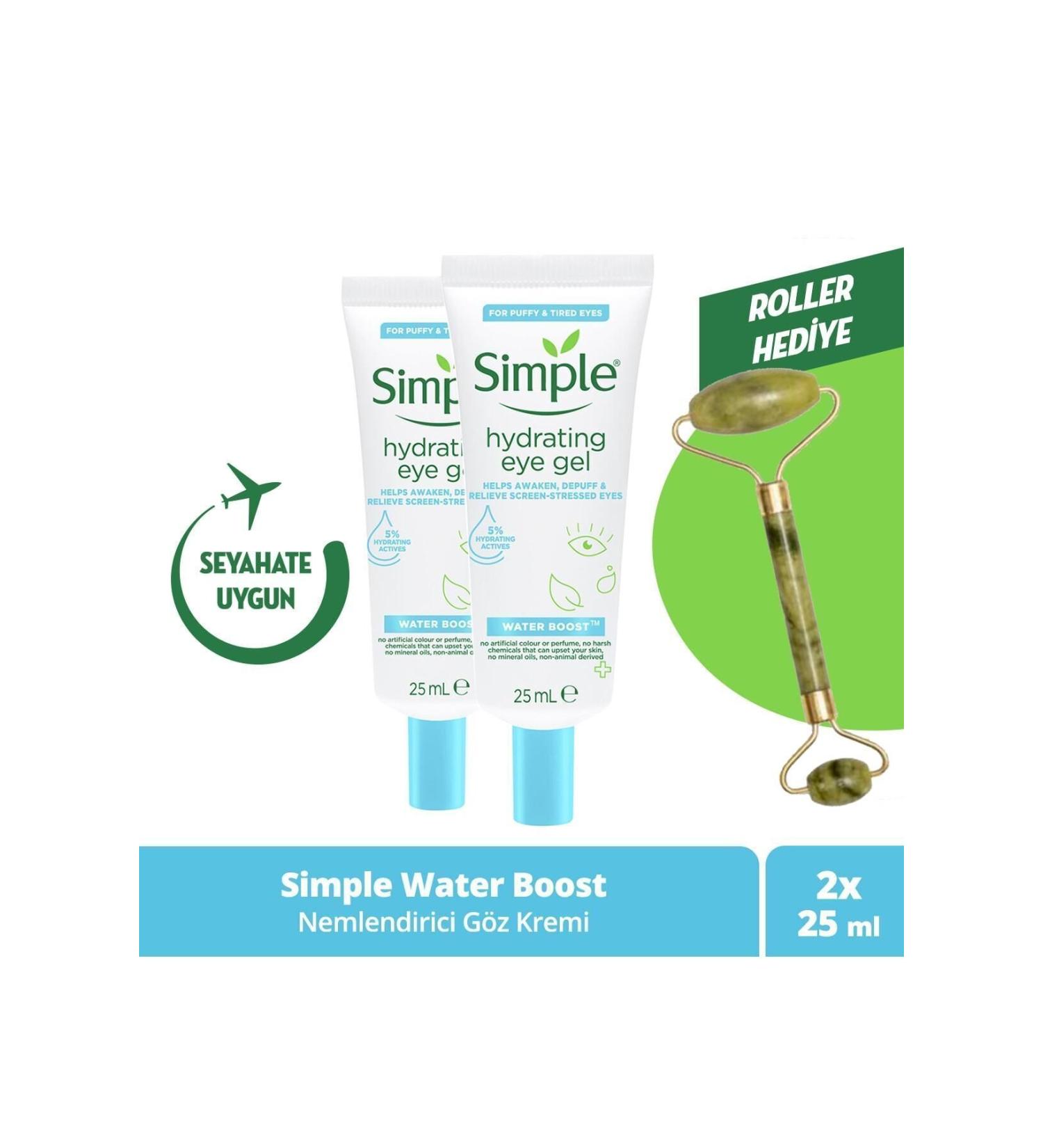 Simple Water Boost Moisturizing Eye Cream Effective for Tired and Puffy Eyes Vegan 25 Ml X2 + Roller - Buy Online on GoSupps.com