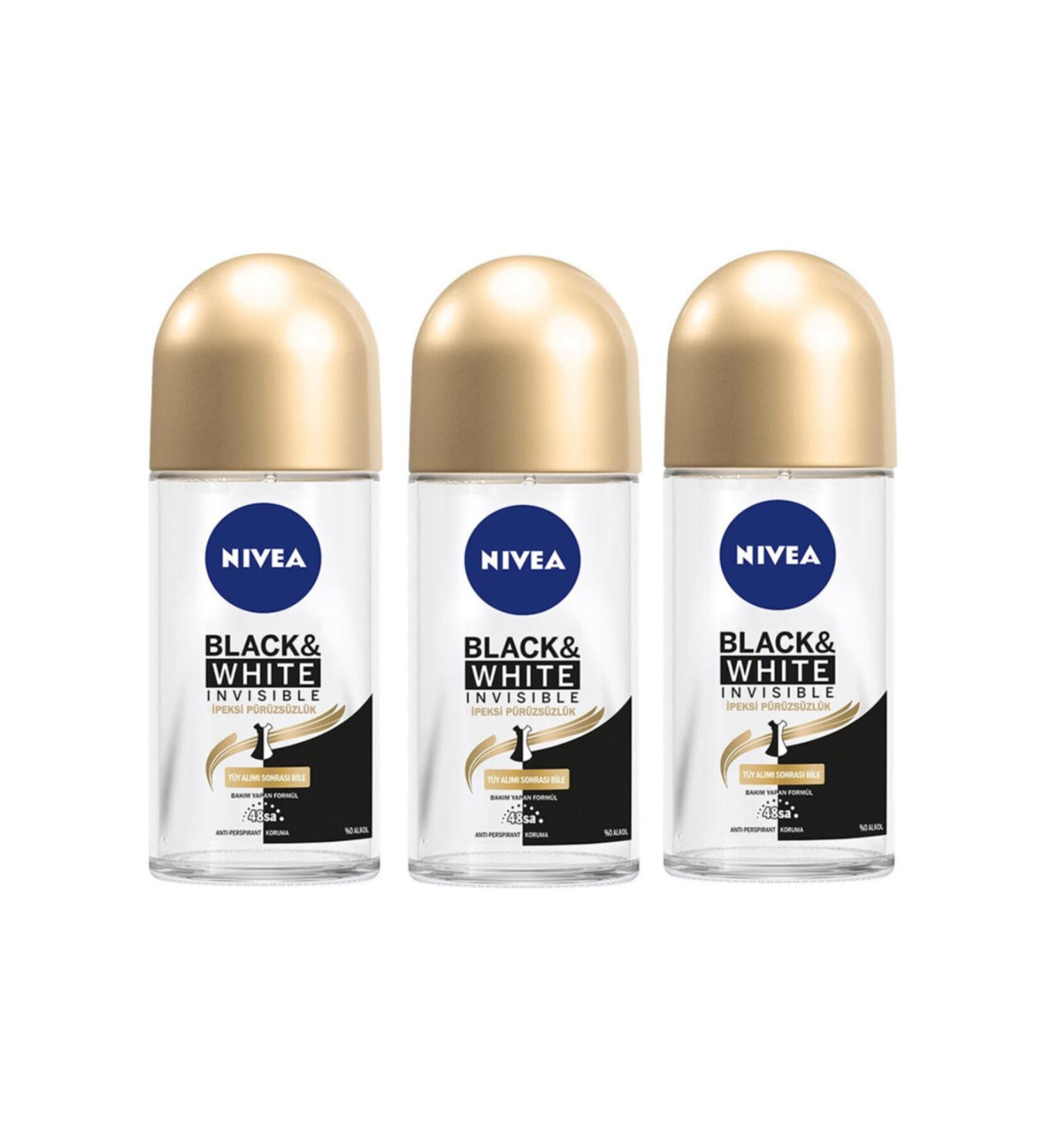 NIVEA Black White Silky Smooth Women Roll-on 50 Ml 3 Pieces
