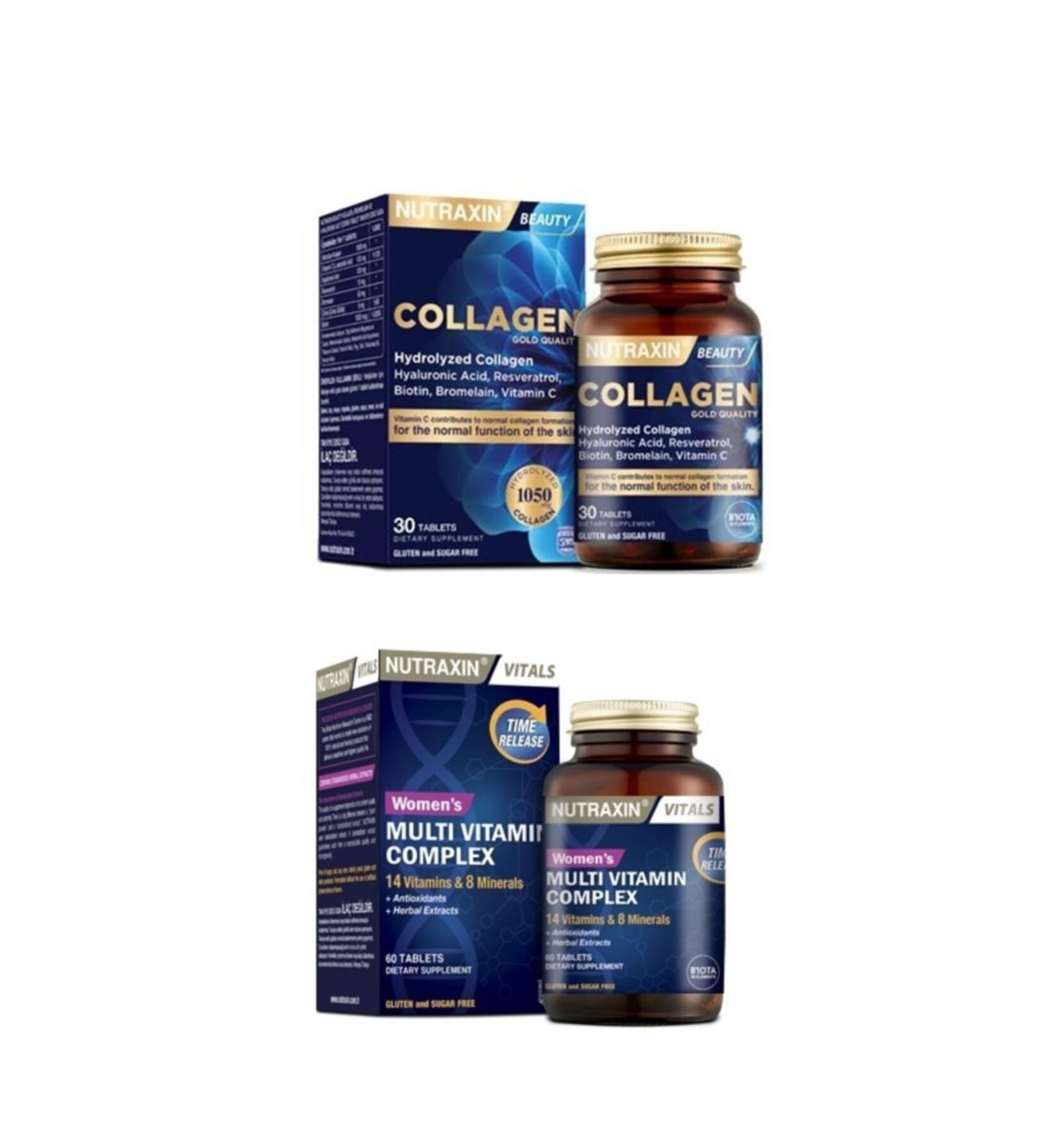 Nutraxin Collagen Supplement 1050 Mg 30 Tablets + 14 Vitamins 8 Minerals Multivitamin Women 60 Tablets