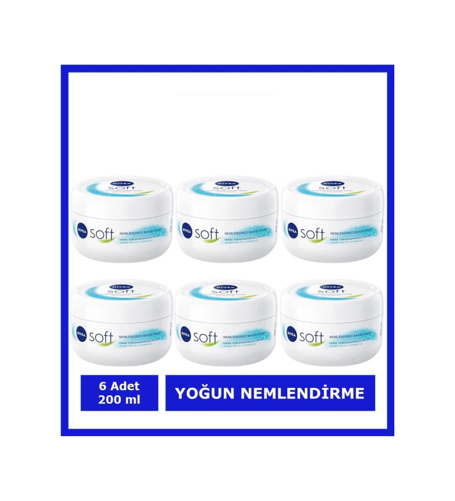 NIVEA Moisturizing Soft Care Cream Hand Face Body Nourishing Jojoba Oil Vitamin E 200 ml * 6 PCS