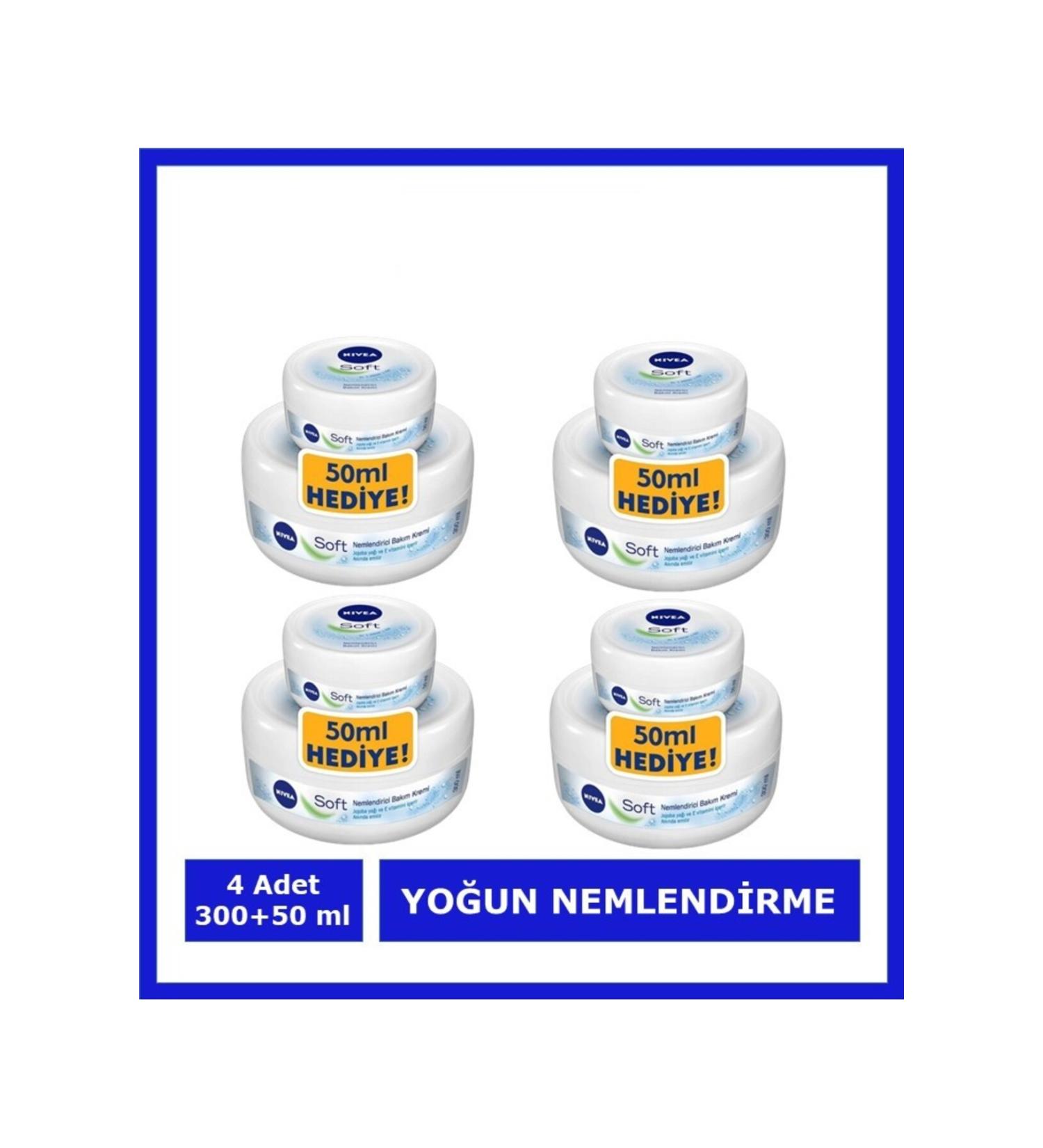 NIVEA Moisturizing Soft Care Cream Hand Face Body Nourishing Jojoba Oil Vitamin E 300 + 50 ml 4 PIECES - Buy Online on GoSupps.com