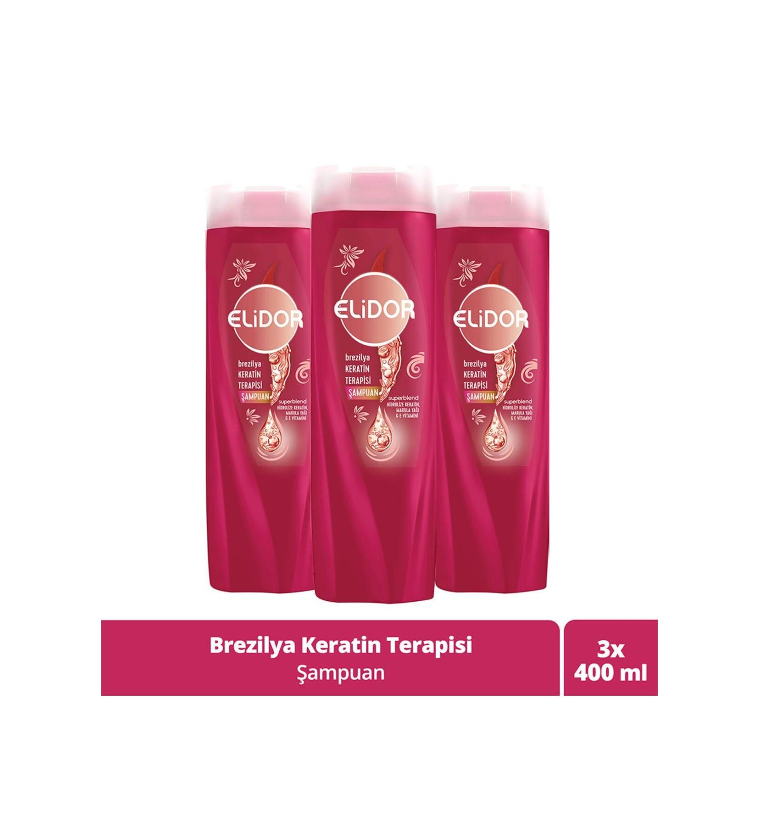 Elidor Shampoo Brazilian Keratin Therapy Hydrolyzed Keratin Marula Oil Vitamin E 400 ml X3 - Buy Online on GoSupps.com