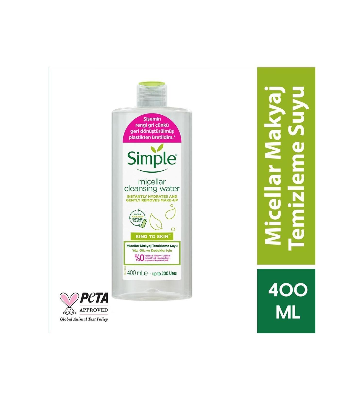 Simple Kind To Skin Micellar Make-Up Remover Water For Face Eyes and Lips 400 ml - Buy Online on GoSupps.com