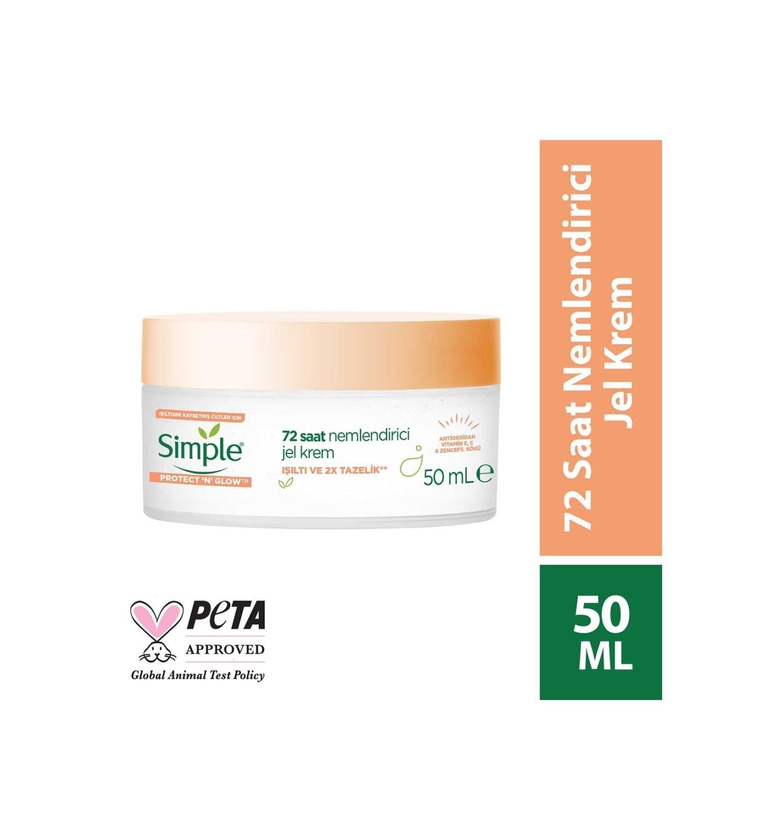 Simple Protect 'n' Glow 72 Hour Moisturizing Gel Cream For Skin That Has Lost Its Radiance 50 ml - Buy Online on GoSupps.com