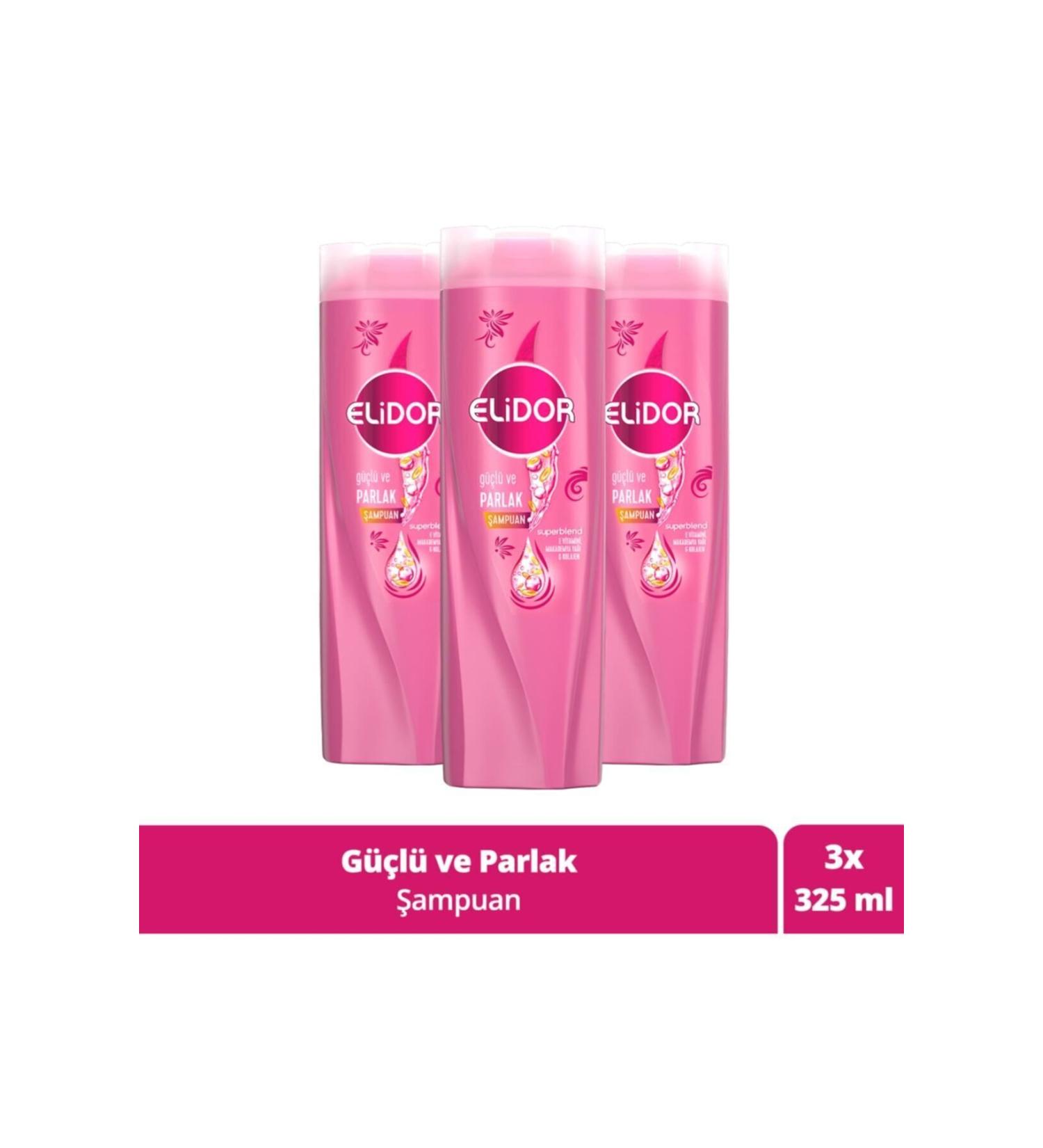 Elidor Superblend Hair Care Shampoo Strong And Shiny Vitamin E Macadamia Oil Collagen 325 Ml X3