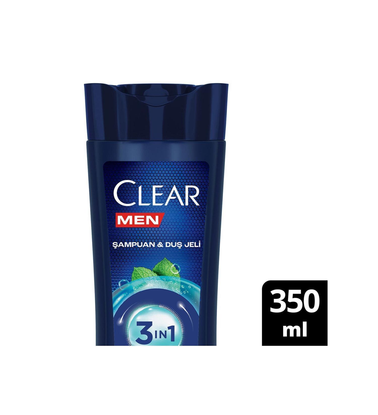 Clear Men 3 in 1 Shampoo & Shower Gel Refreshing Menthol For Hair Face Body 350 ml - Buy Online on GoSupps.com