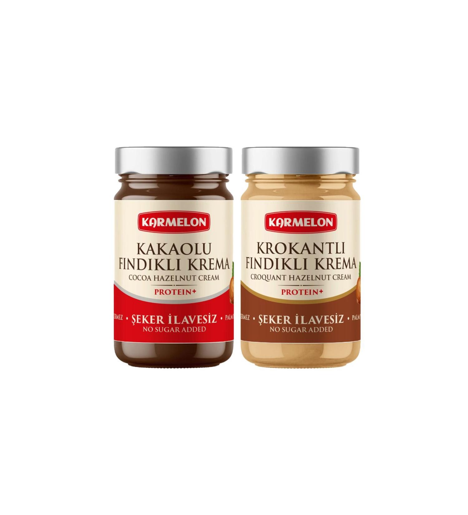 KARMELON No Sugar Added Protein Cocoa Hazelnut Cream & Croquant Hazelnut Cream 330gx2 pieces - Buy Online on GoSupps.com