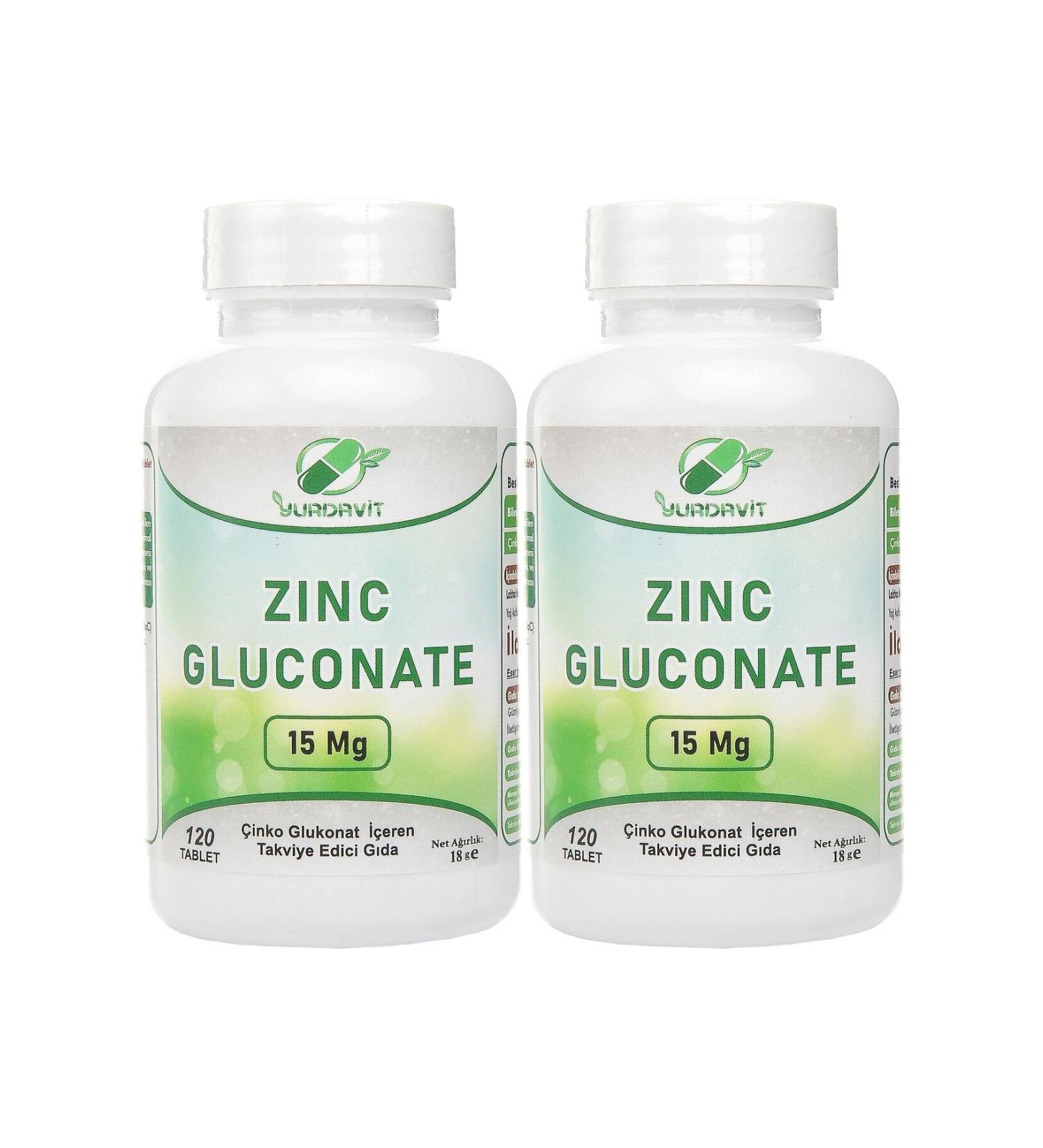 Yurdavit Zinc Zinc Gluconate 15 Mg 120 Tablets 2X120 Tablets