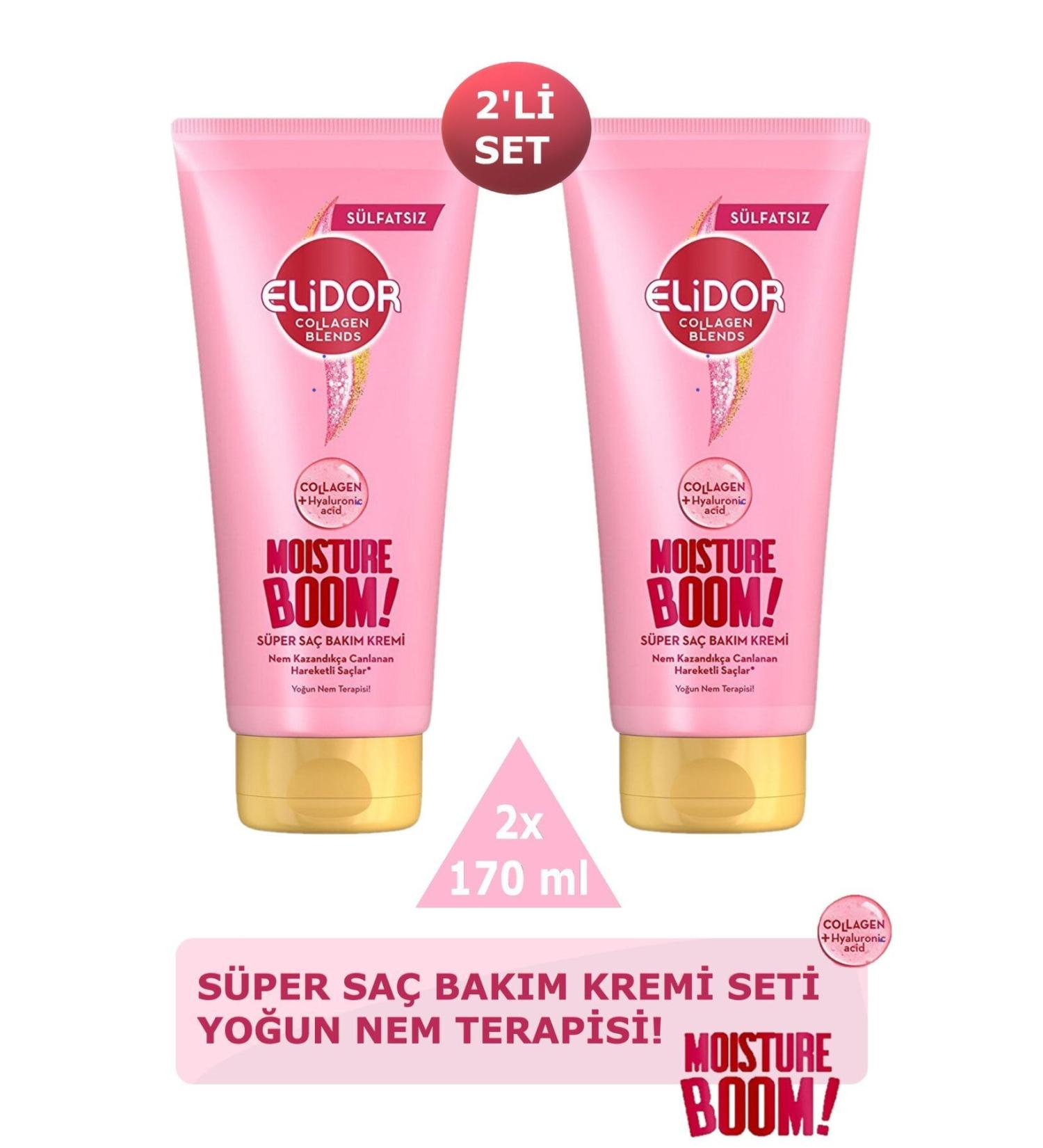 Elidor Collagen Blends Sulfate-Free Super Hair Care Cream Moisture Boom Intensive Moisture Therapy 2 Pieces