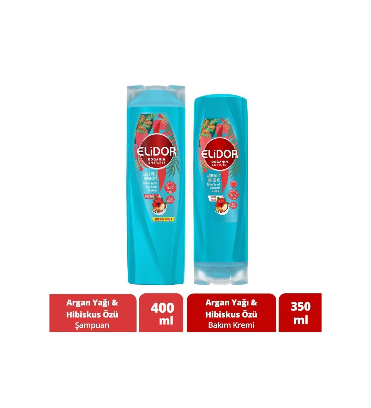 Elidor Nature's Energy Hair Care Shampoo Argan Oil and Hibiscus Extract 400 ml Care Cream 350 ml - Buy Online on GoSupps.com