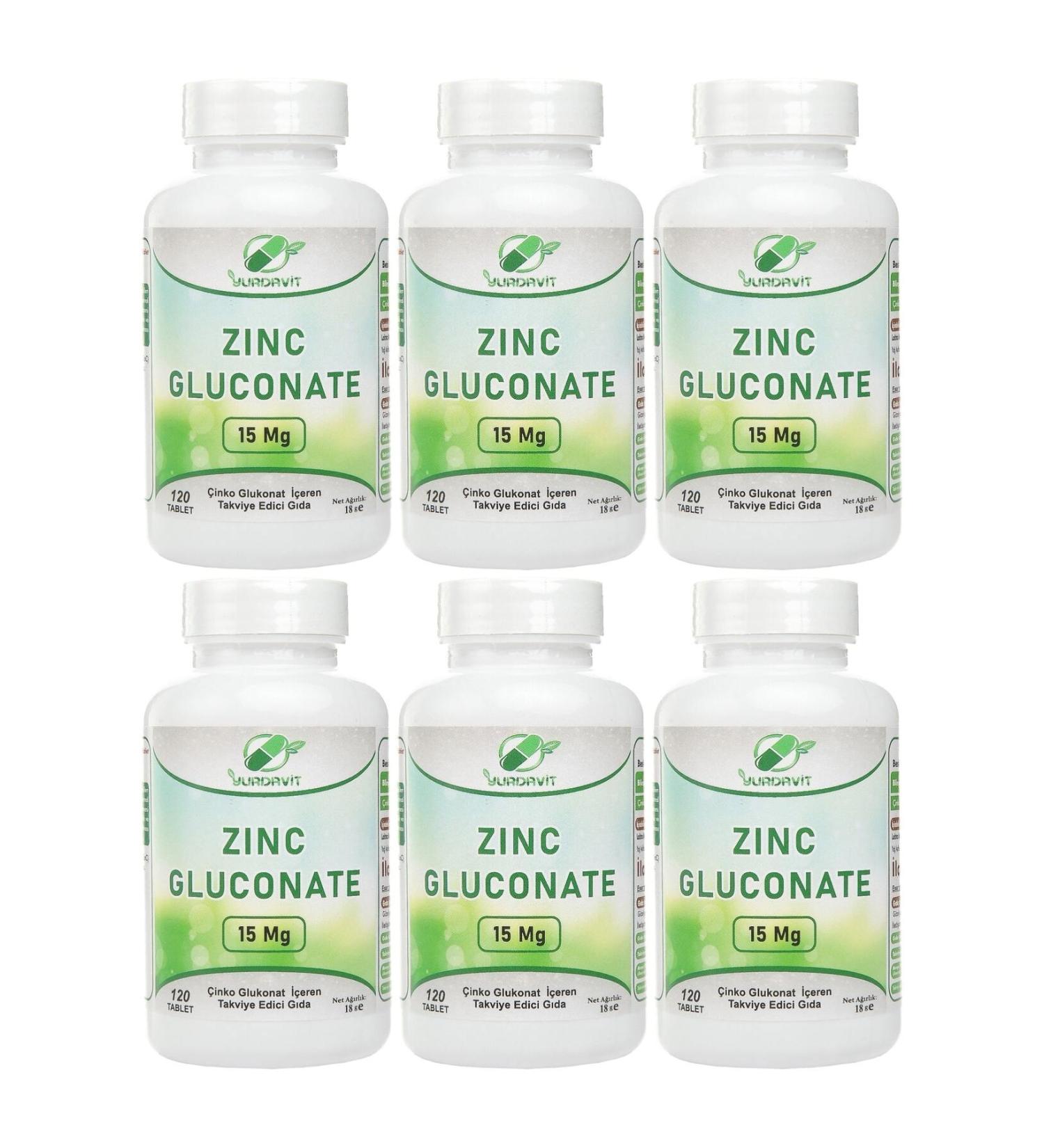 Yurdavit Zinc Zinc Gluconate 15 Mg 120 Tablets 6X120 Tablets