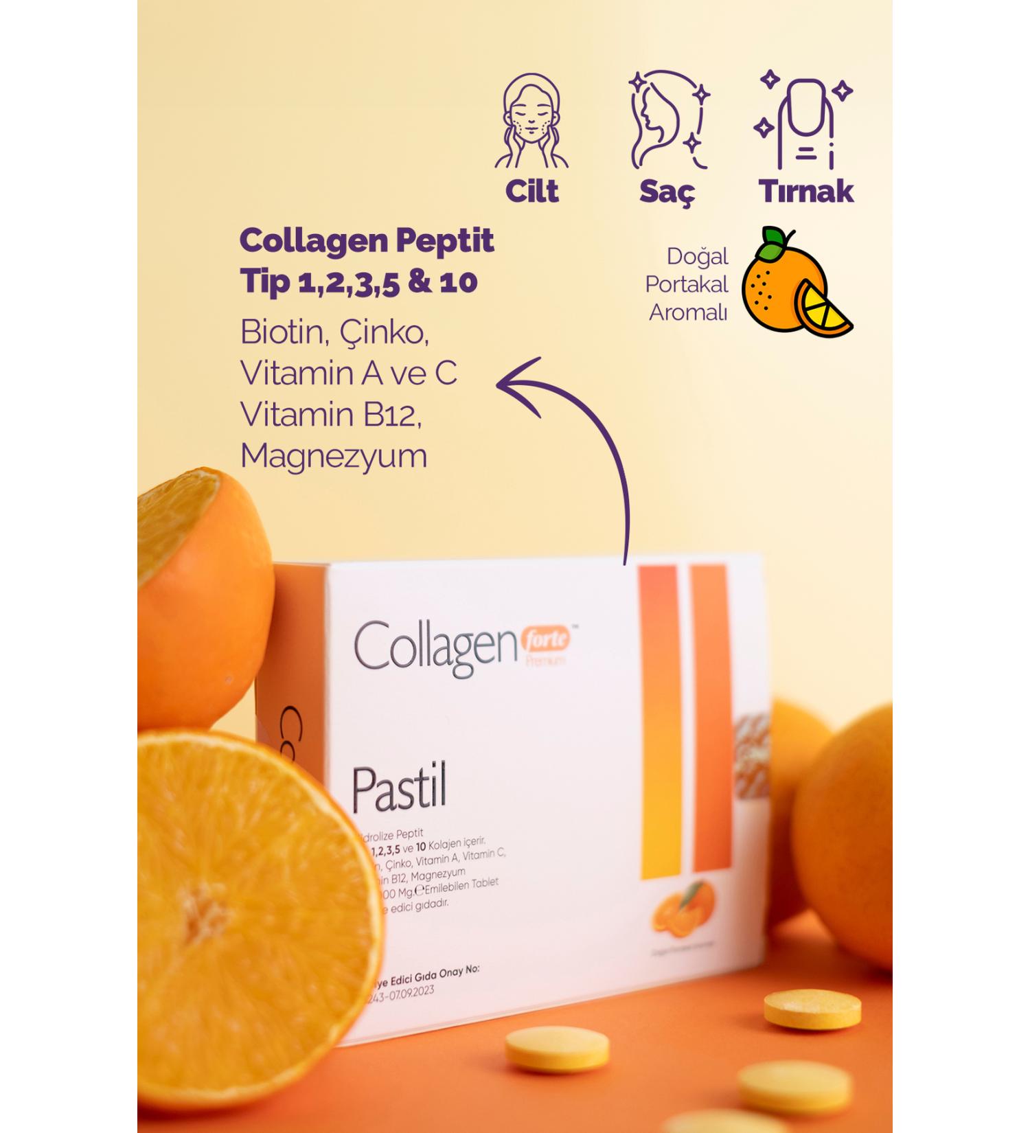 Collagen Forte Platinum 5 Type Collagen 2000mg X 30 Absorbable Tablets Biotin Vitamin A C B12 Magnesium Orange Flavor - Buy Online on GoSupps.com