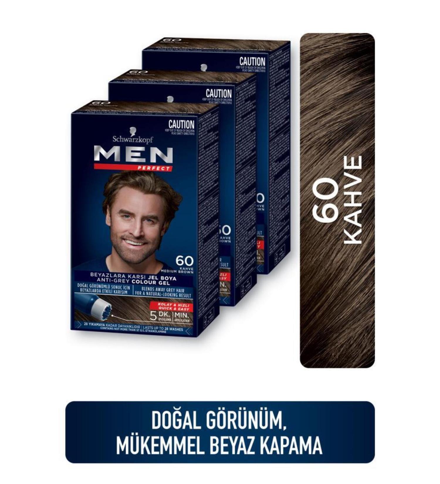 Schwarzkopf Men Perfect Hair Dye 60 - Brown X 3 Pieces - Buy Online on GoSupps.com