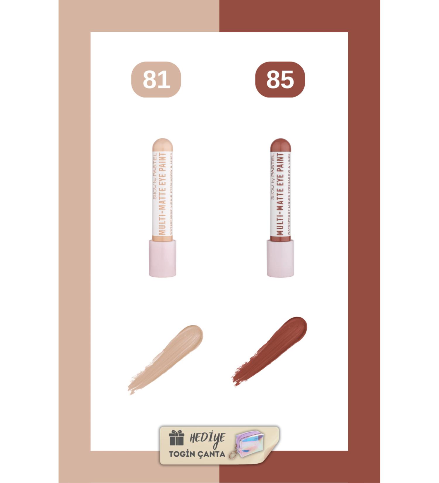 Show by Pastel Waterproof Matte Liquid Eyeshadow and Eyeliner Set - 81 + 85 + Togin Bag Gift