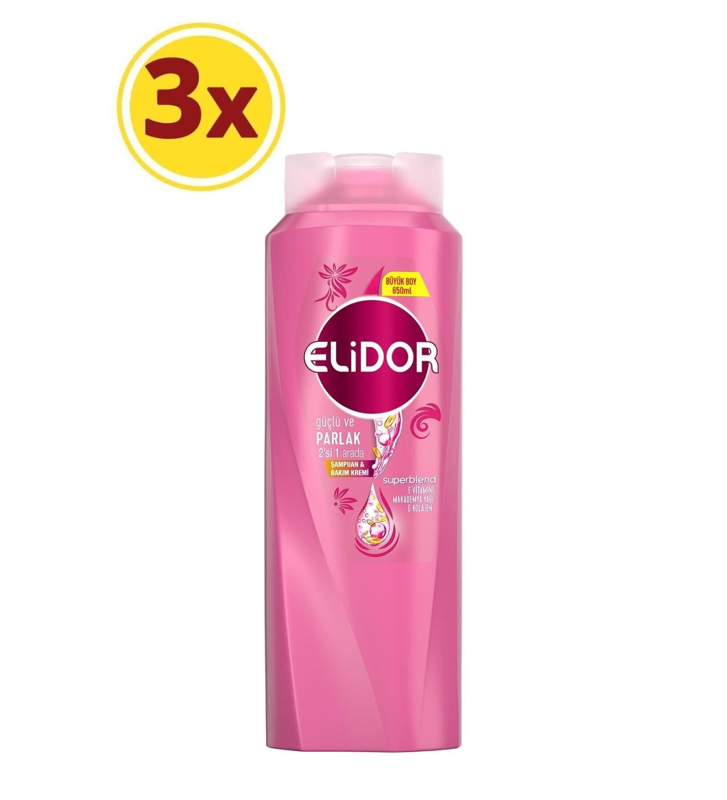Elidor 2 in 1 Shampoo and Conditioner for Strong and Shiny Hair 650 ml X3 - Buy Online on GoSupps.com