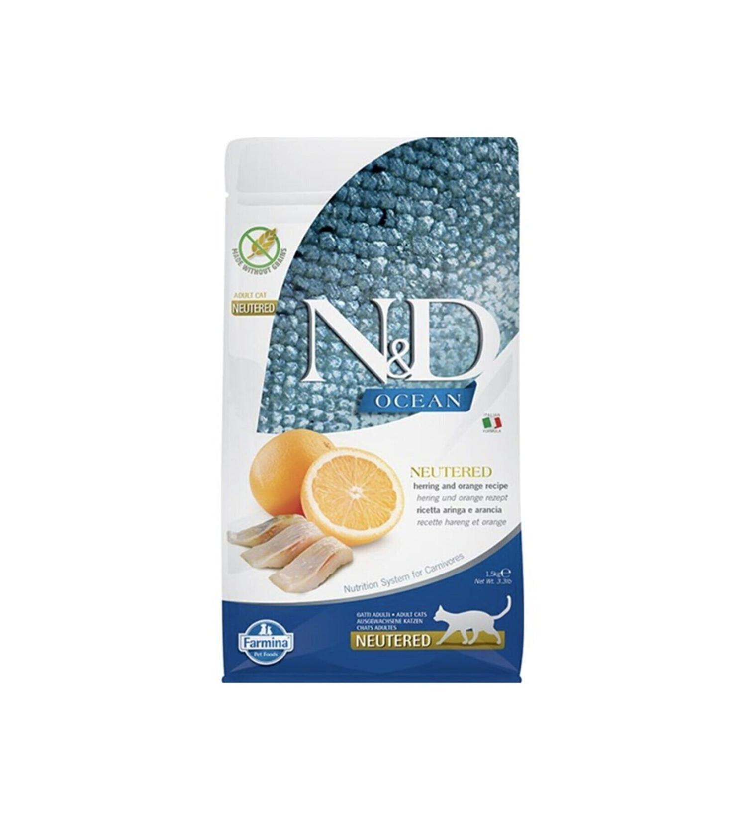 N & D Nd Ocean Neutered Herring and Orange Neutered Cat Food 1.5 kg